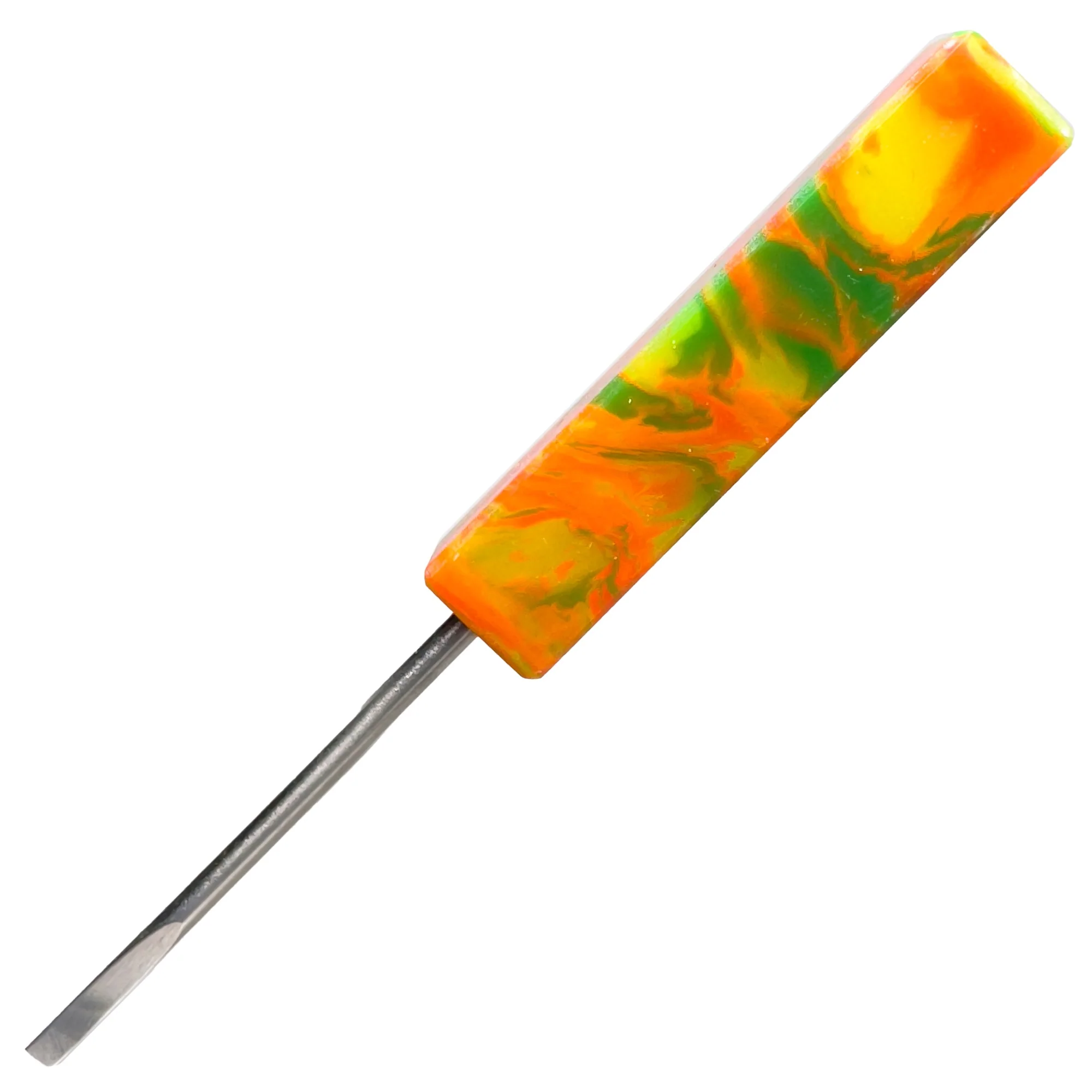 DunkinDabber - Flat Head Dabber - Dark Orange & Green Pourcasso UV - 4 7/8"