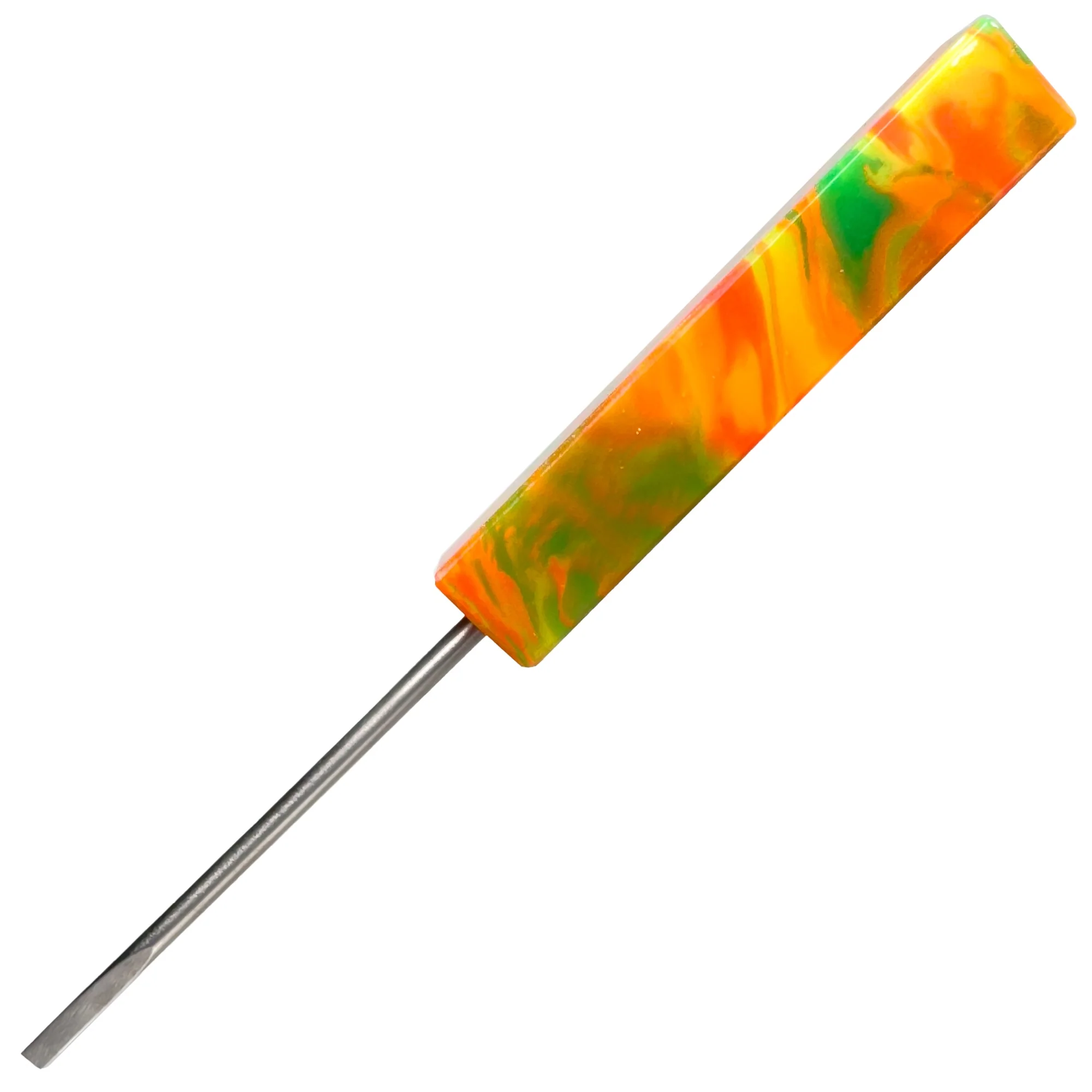 DunkinDabber - Flat Head Dabber - Dark Orange & Green Pourcasso UV - 5 7/8"