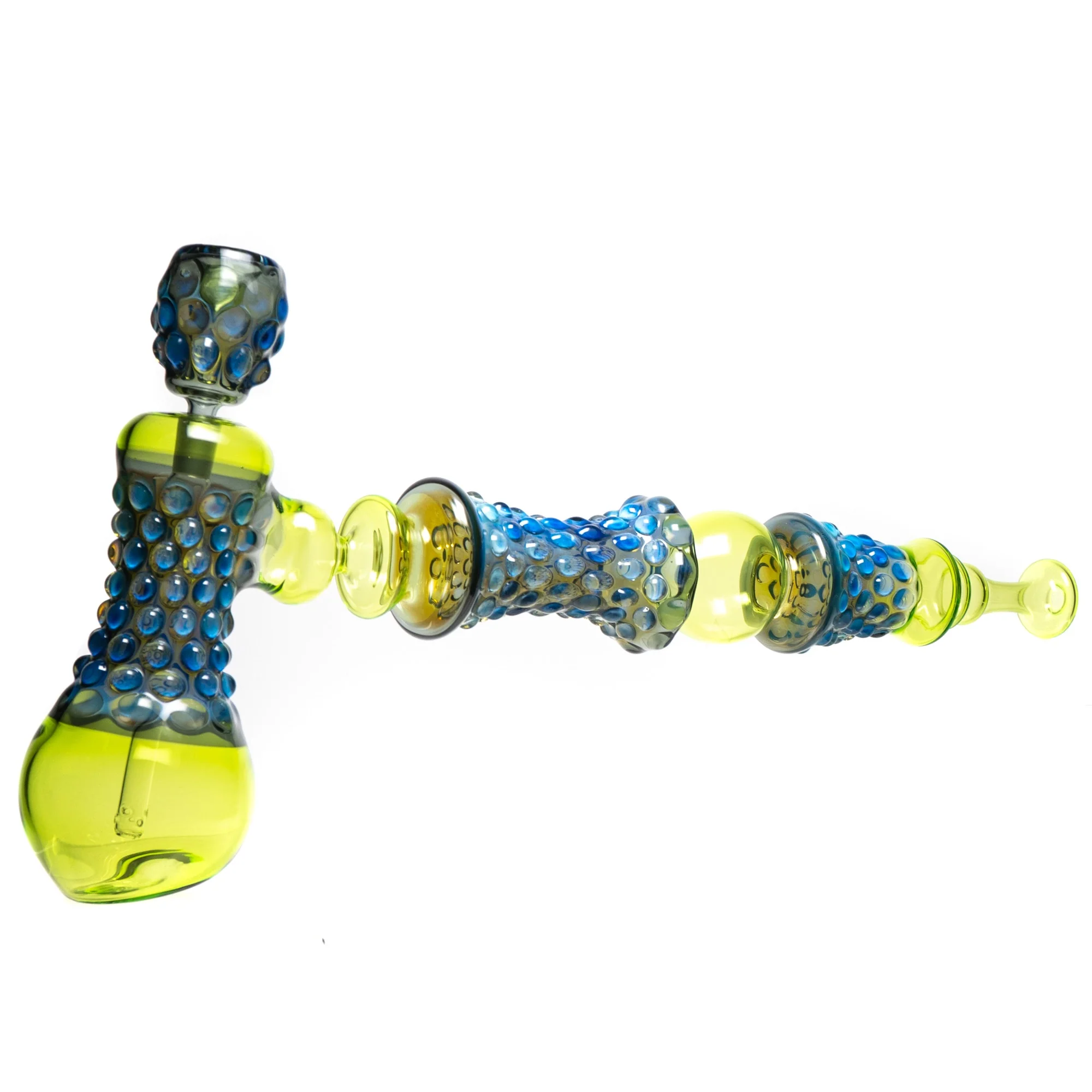 Goo Roo Designs - 23" Hammer Bubbler - Blue Fume & Green w/ Smoke
