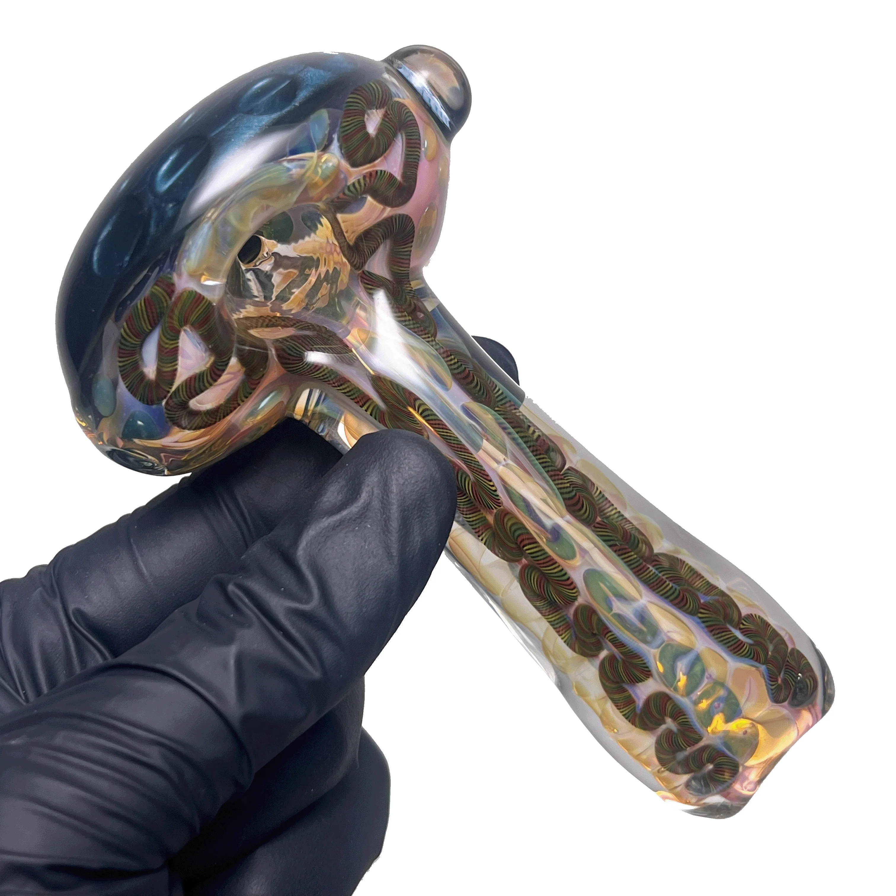 Greenlite - Heavy Spoon - Flat Mouth - Fume w/ Twist Cane & Blue Honeycomb #2