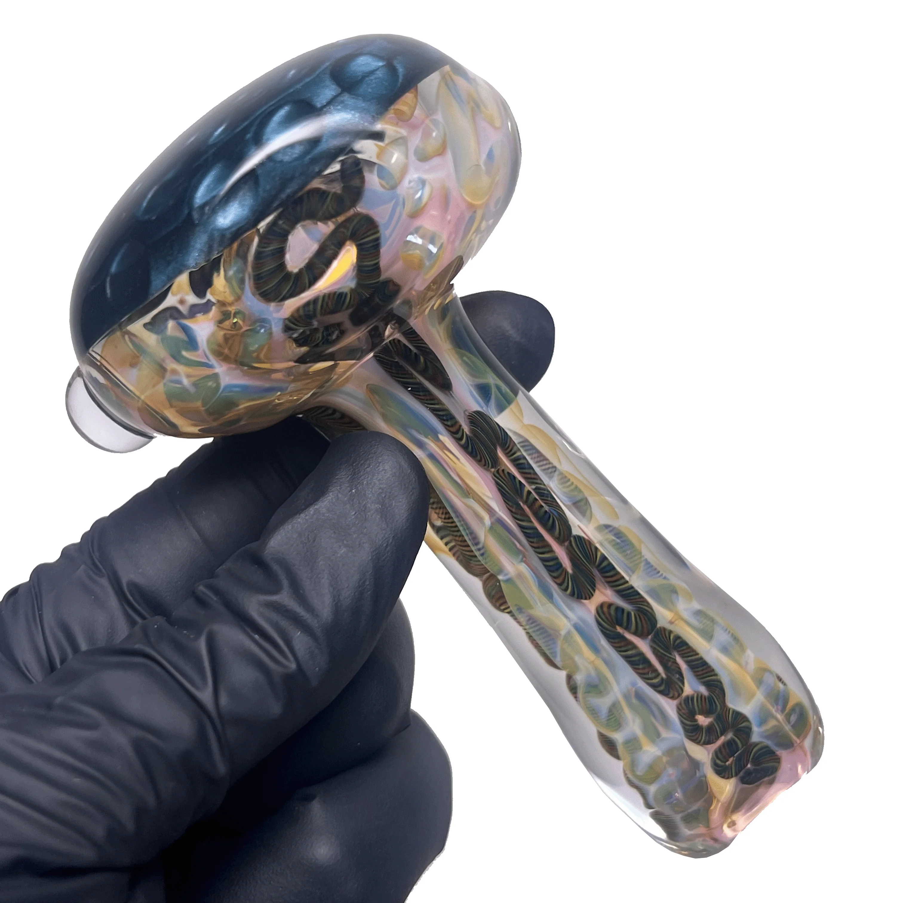Greenlite - Heavy Spoon - Flat Mouth - Fume w/ Twist Cane & Blue Honeycomb #2 - Image 3