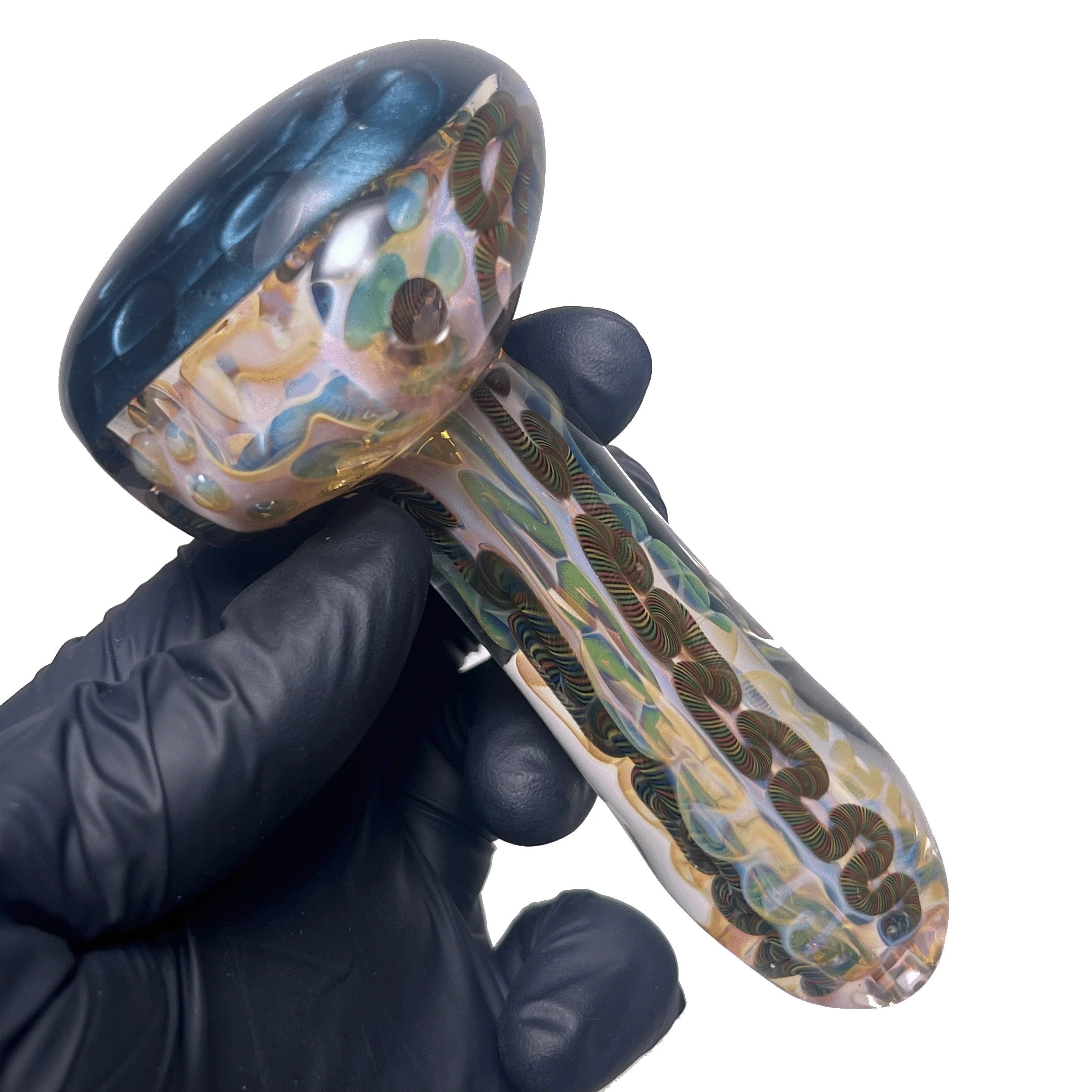 Greenlite - Heavy Spoon - Flat Mouth - Fume w/ Twist Cane & Blue Honeycomb #2 - Image 4