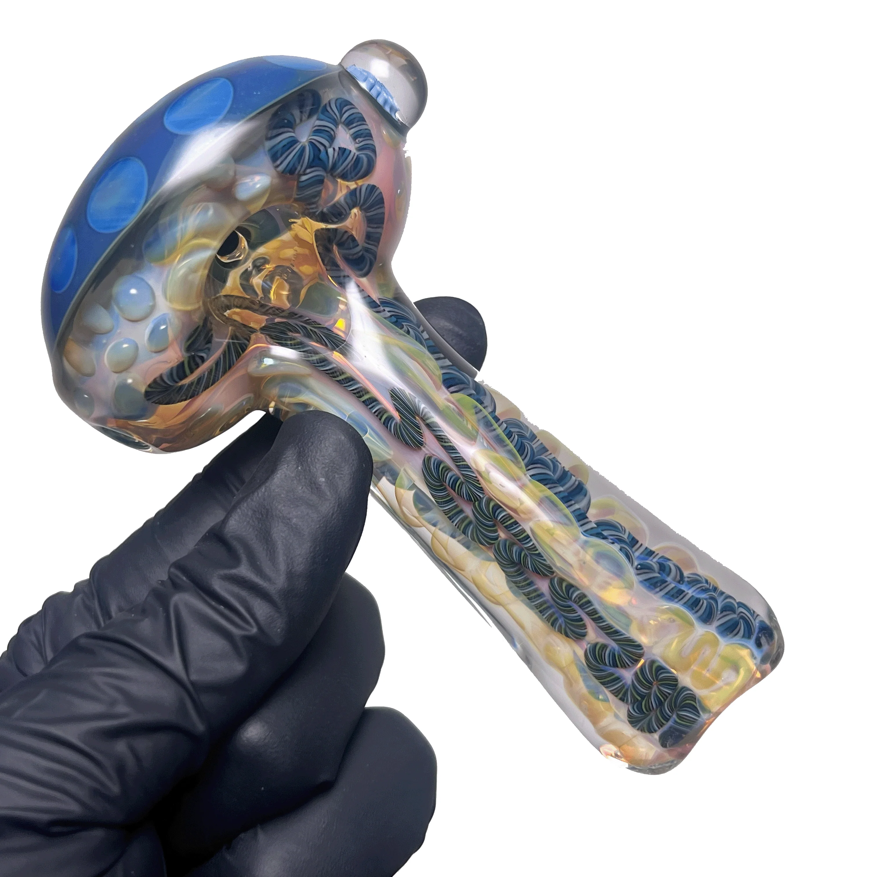 Greenlite - Heavy Spoon - Flat Mouth - Fume w/ Twist Cane & Blue Honeycomb #4