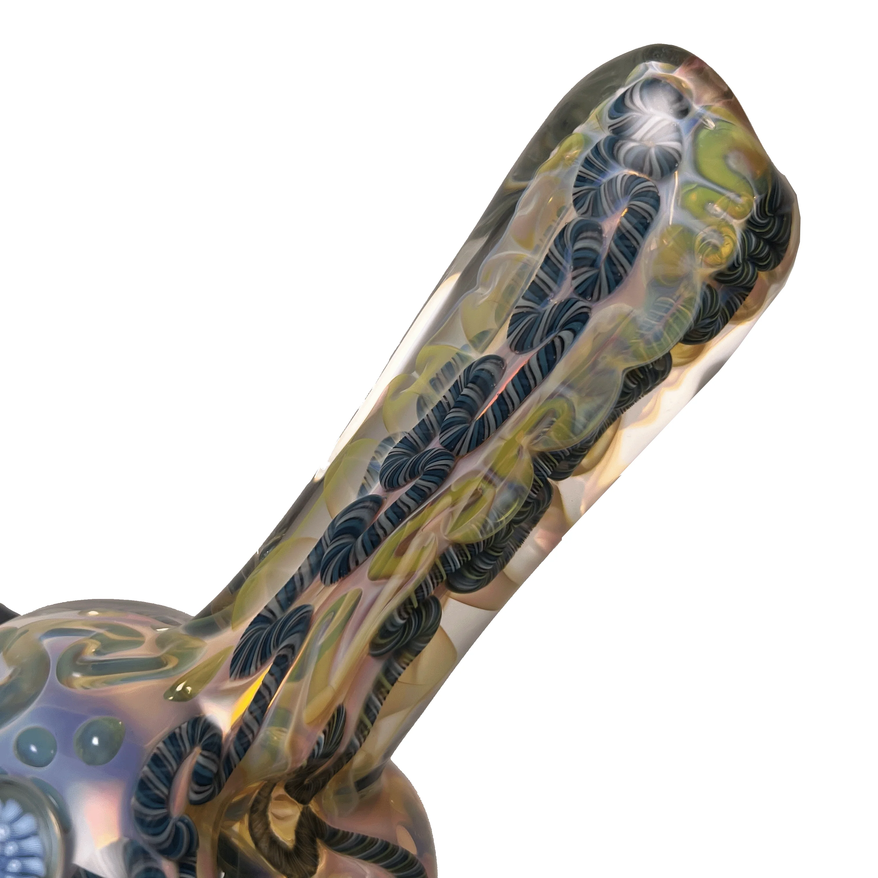 Greenlite - Heavy Spoon - Flat Mouth - Fume w/ Twist Cane & Blue Honeycomb #4 - Image 4