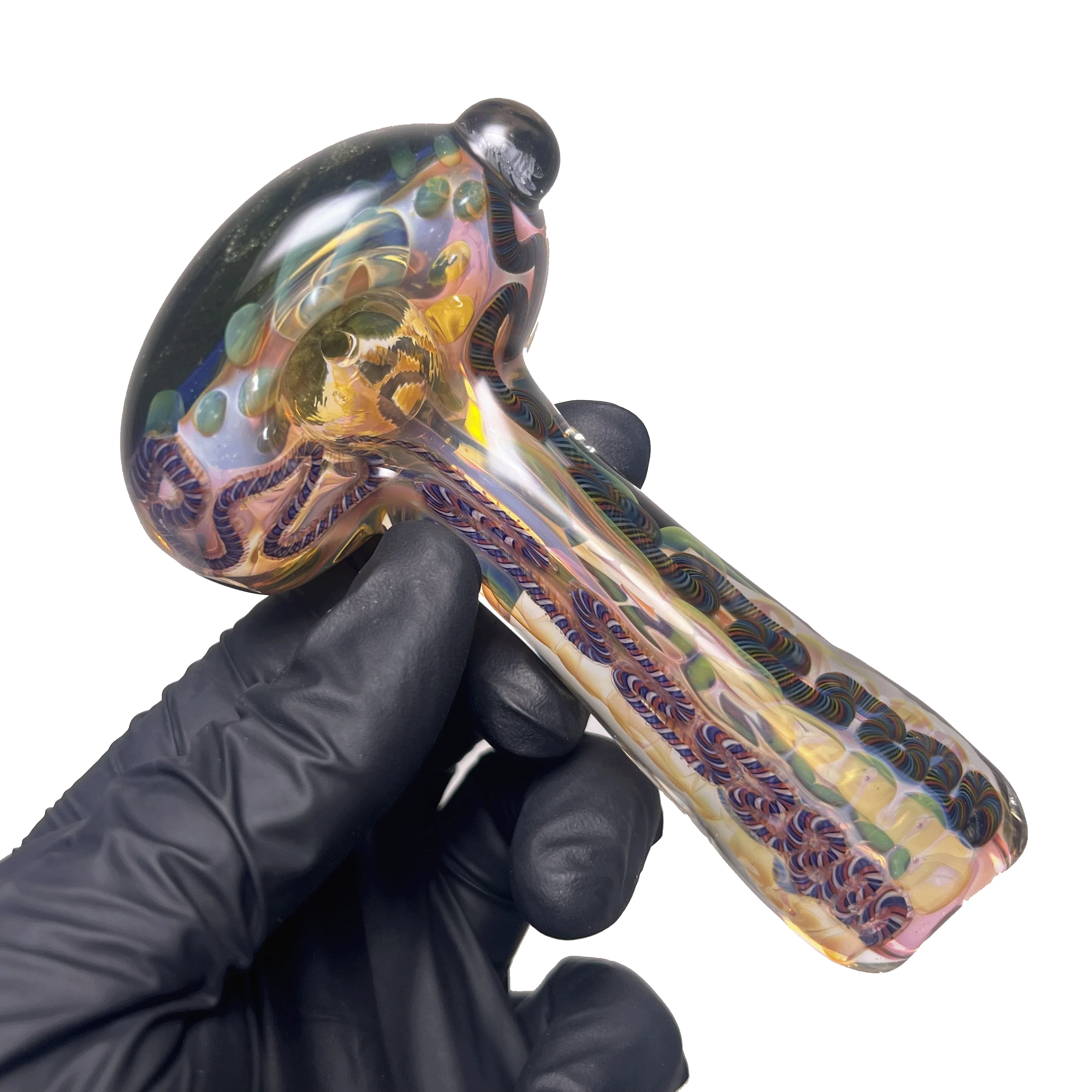 Greenlite - Heavy Spoon - Flat Mouth - Fume w/ Twist Cane & Green Honeycomb #2