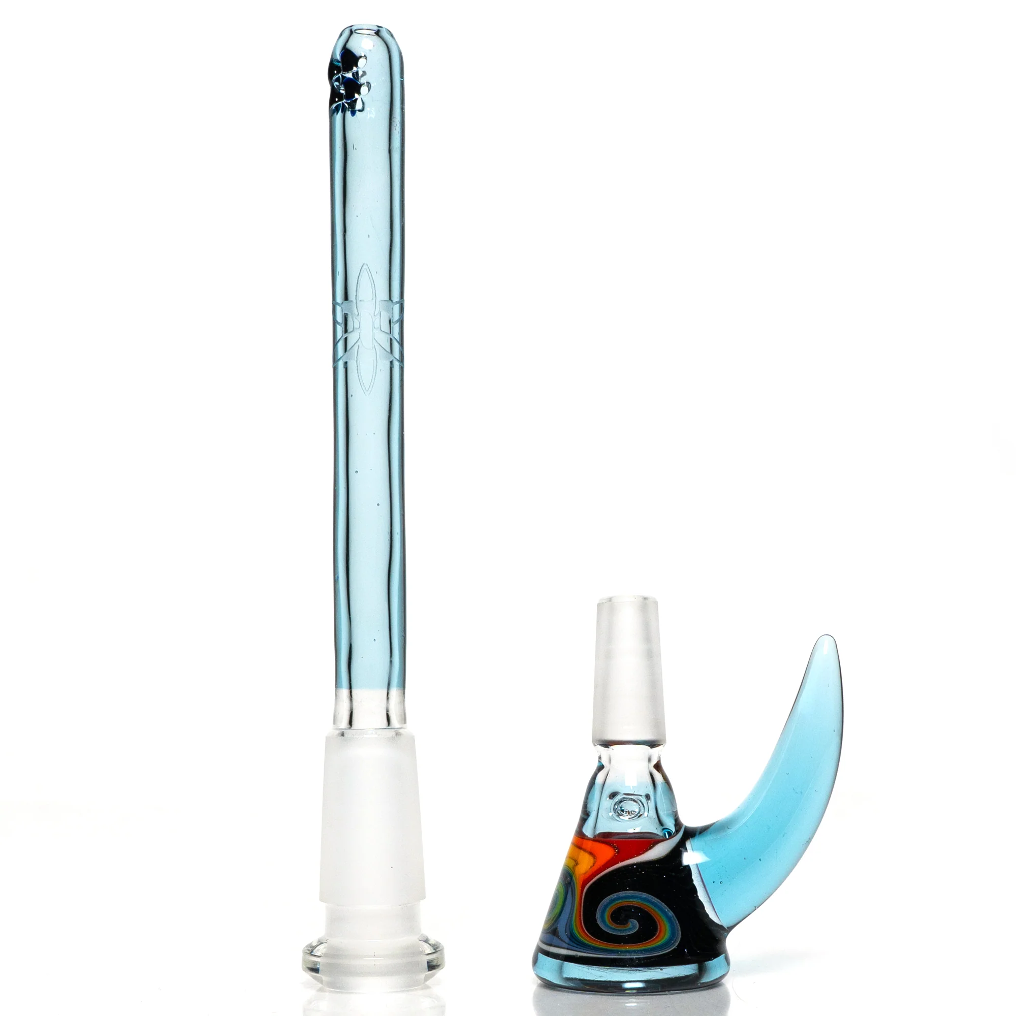 Ill Glass - Custom Mini Beaker - Transparent Blue w/ Rainbow Linework - Image 10
