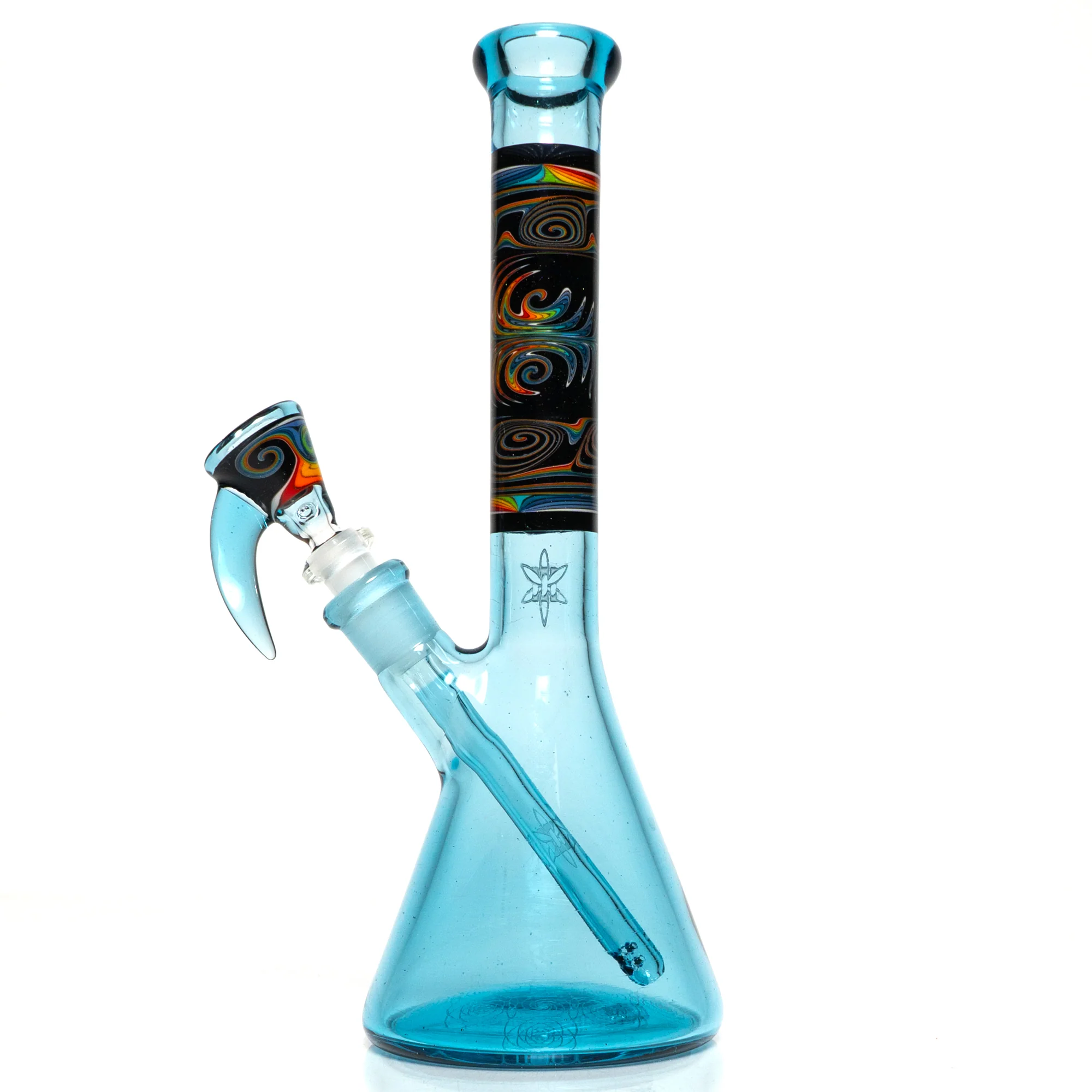 Ill Glass - Custom Mini Beaker - Transparent Blue w/ Rainbow Linework - Image 2