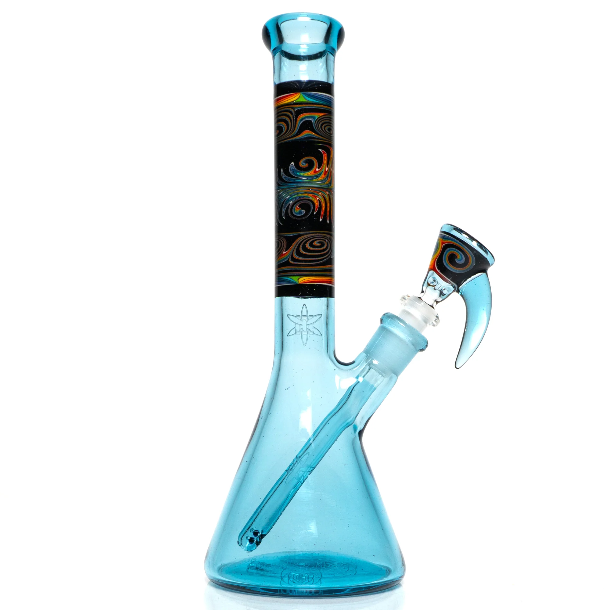 Ill Glass - Custom Mini Beaker - Transparent Blue w/ Rainbow Linework - Image 4