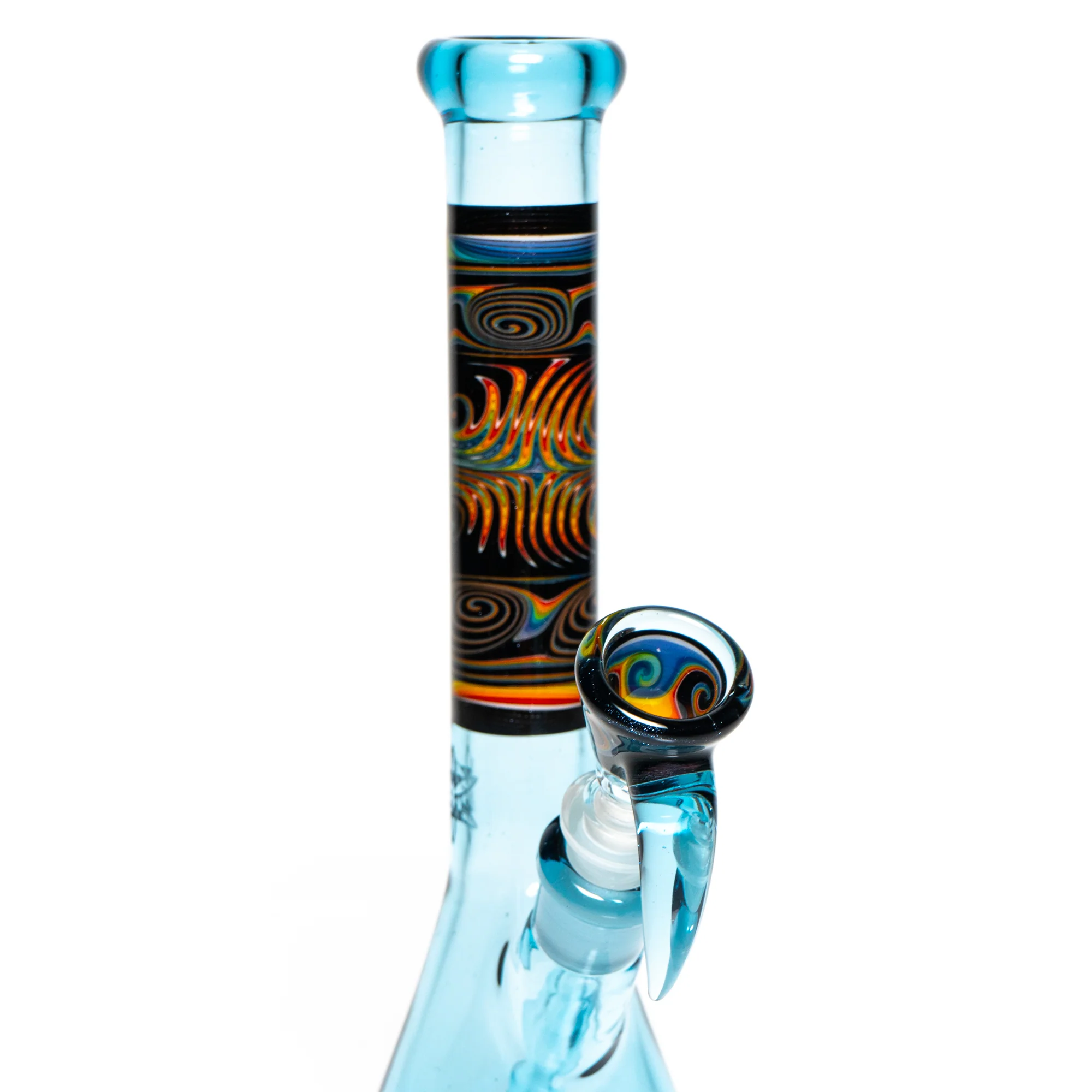 Ill Glass - Custom Mini Beaker - Transparent Blue w/ Rainbow Linework - Image 6