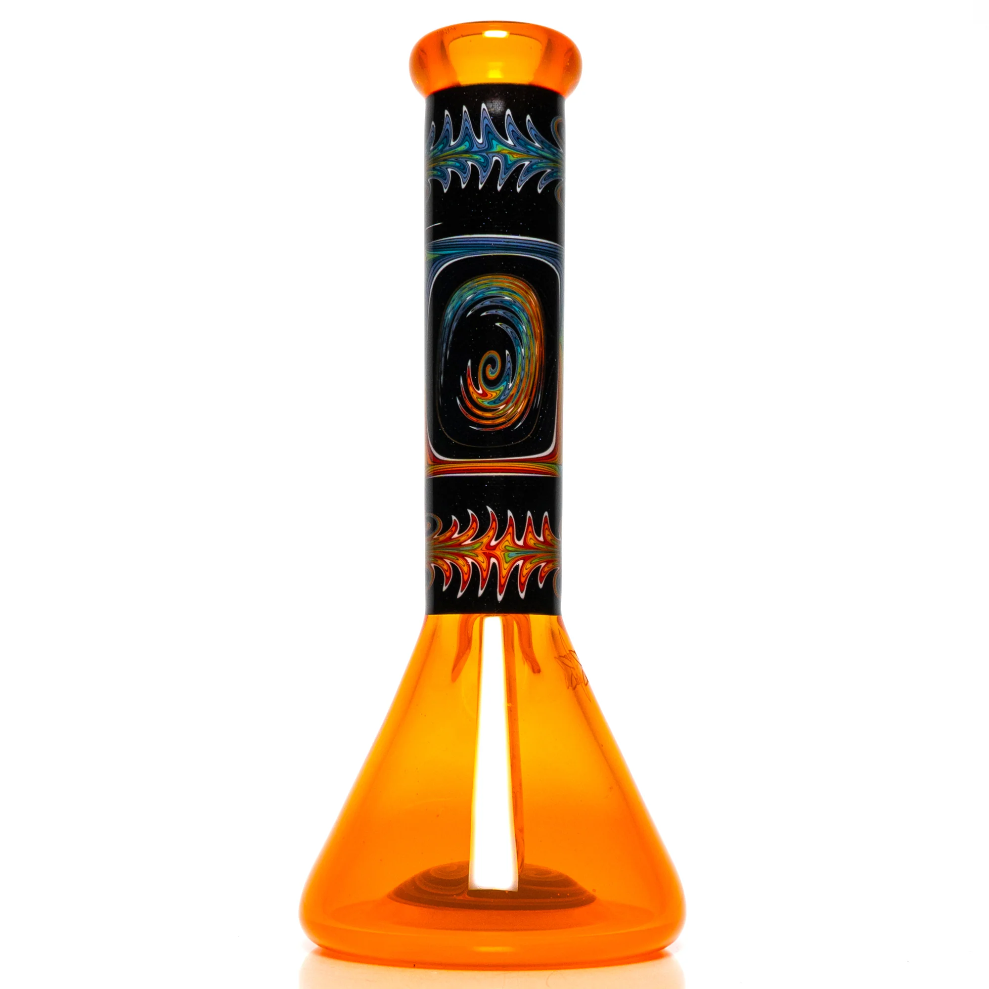 Ill Glass - Custom Mini Beaker - Transparent Orange w/ Rainbow Linework - Image 3