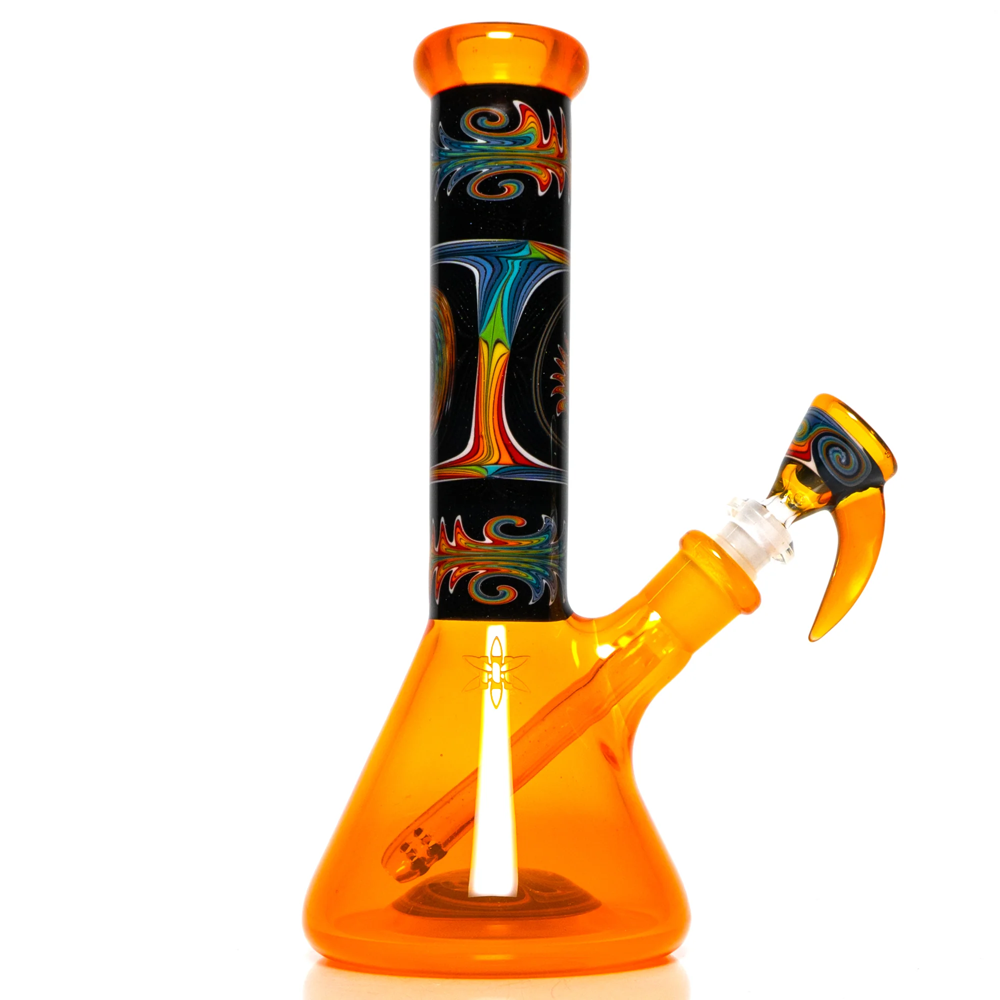 Ill Glass - Custom Mini Beaker - Transparent Orange w/ Rainbow Linework - Image 4
