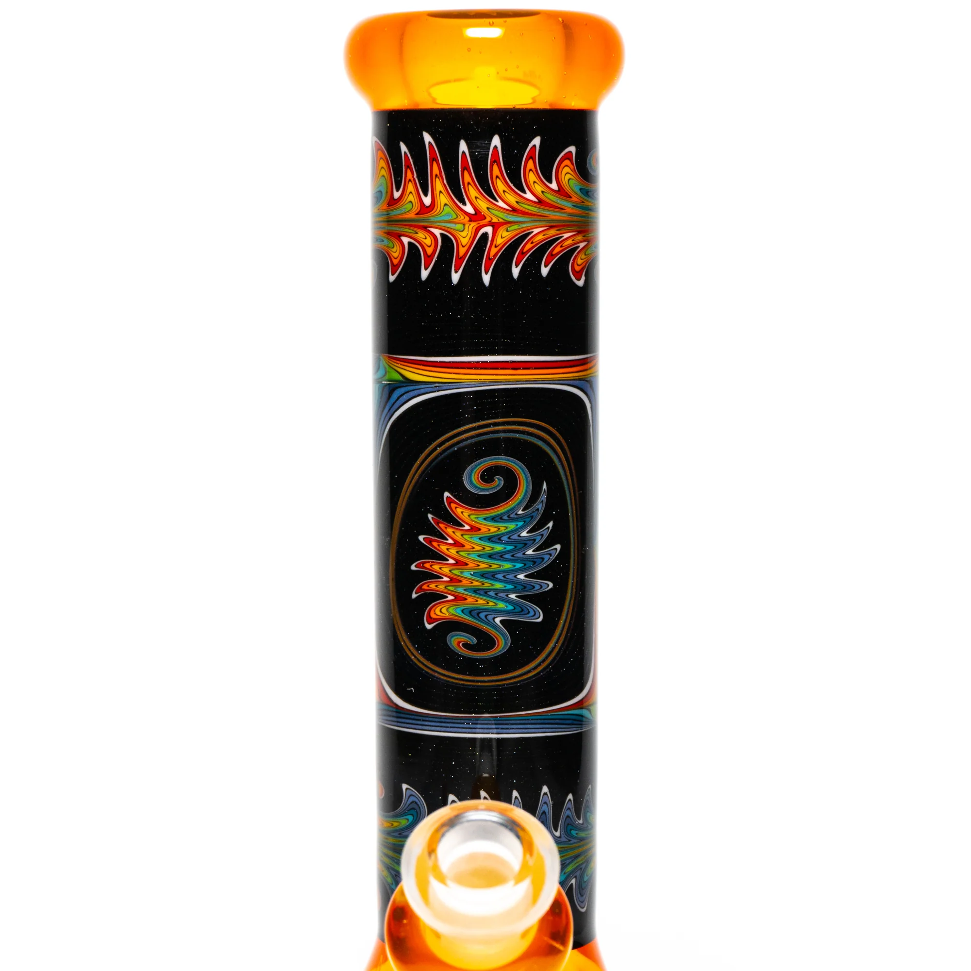 Ill Glass - Custom Mini Beaker - Transparent Orange w/ Rainbow Linework - Image 6