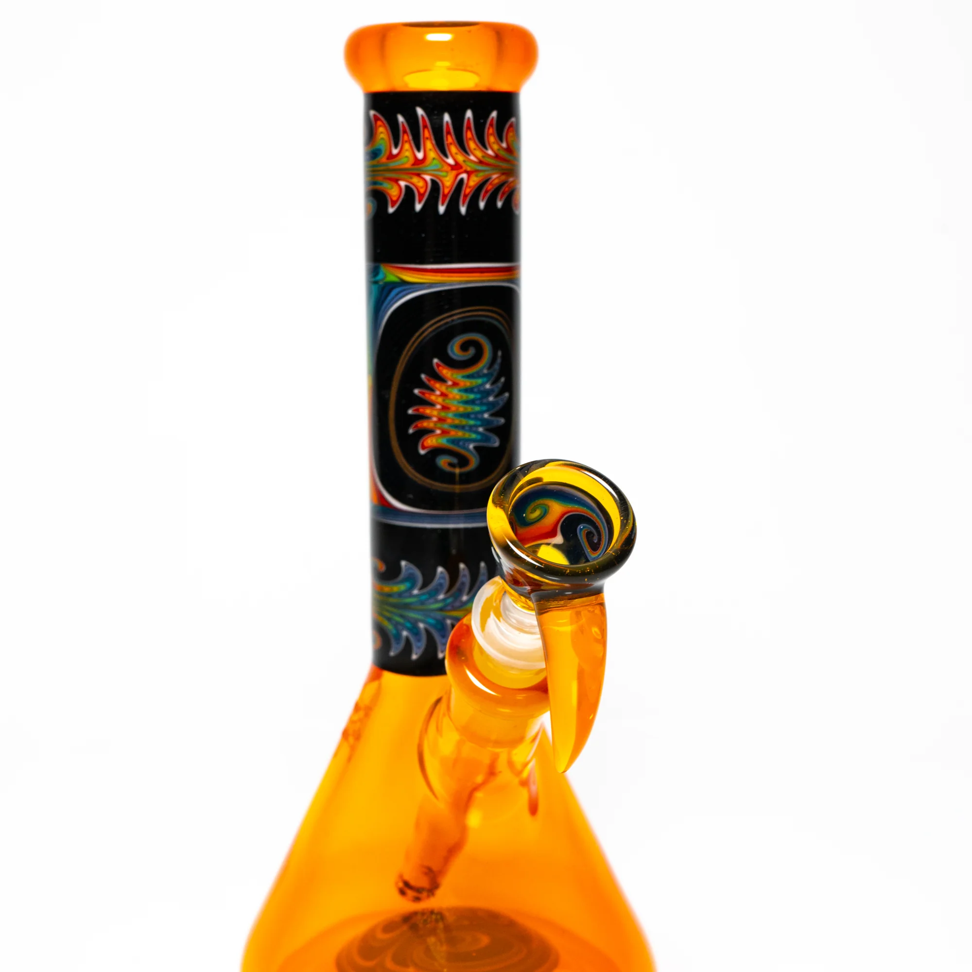 Ill Glass - Custom Mini Beaker - Transparent Orange w/ Rainbow Linework - Image 9
