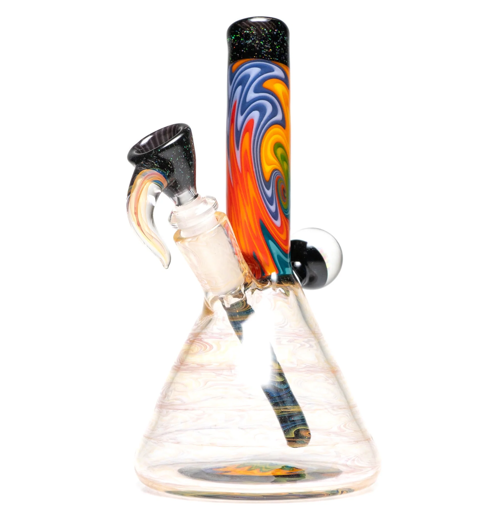 Jakers Glass - Worked Mini Beaker - Crushed Opal & Rainbow Wag