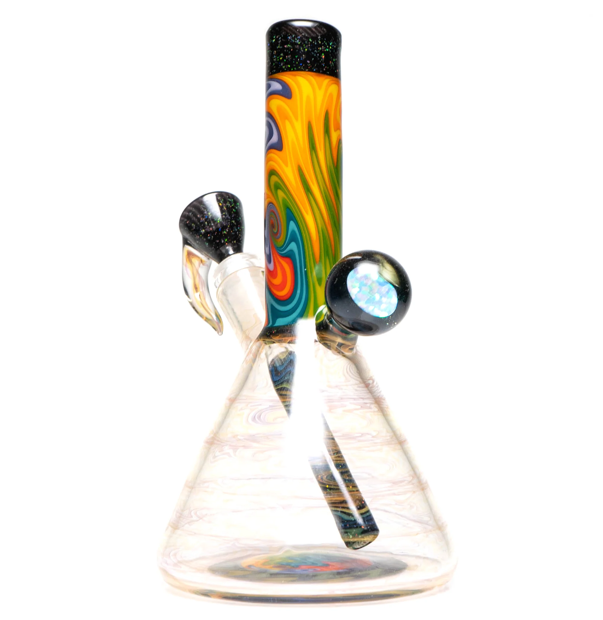 Jakers Glass - Worked Mini Beaker - Crushed Opal & Rainbow Wag - Image 3