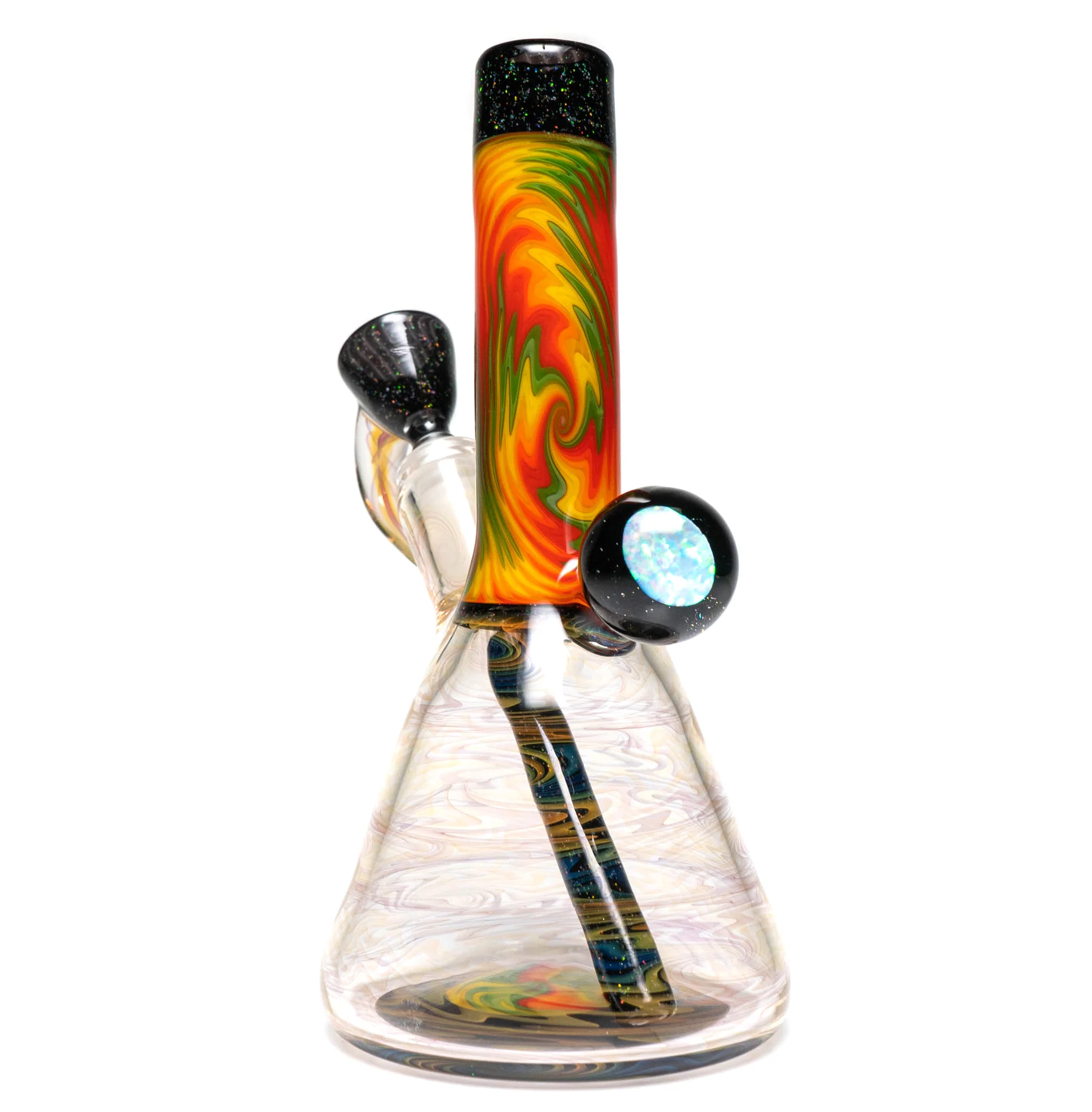 Jakers Glass - Worked Mini Beaker - Crushed Opal & Rasta Reversal - Image 3