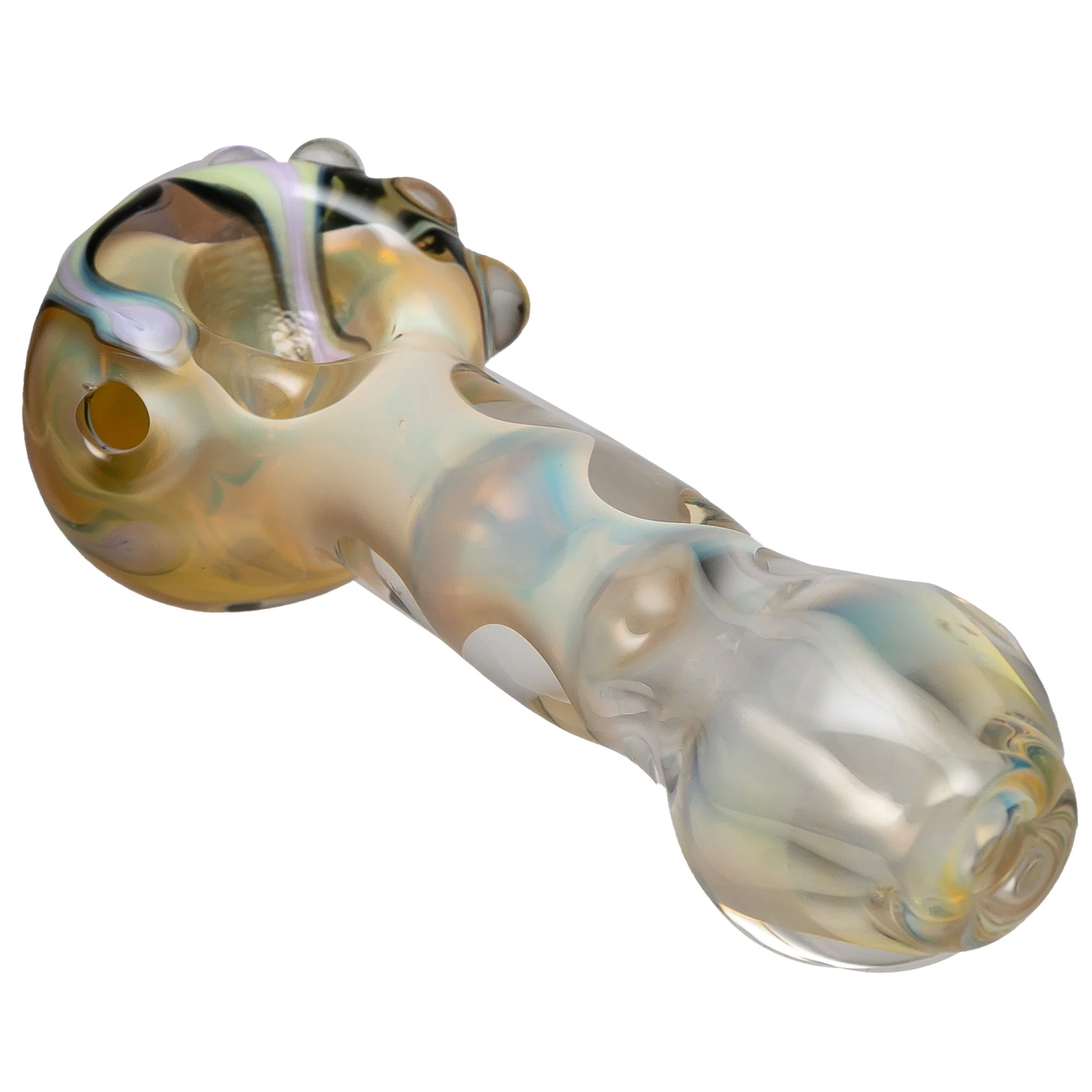 Justice Brown Glass - Fume Spoon Pipe - Green Pink Flower - Image 2