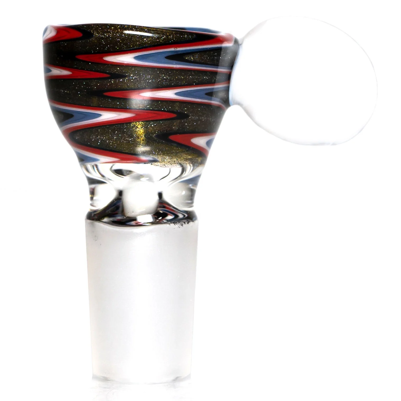 K2 Glass - Worked Snap Slide - 14mm - Red, White, Blue & Steel Wag w/ White Handle