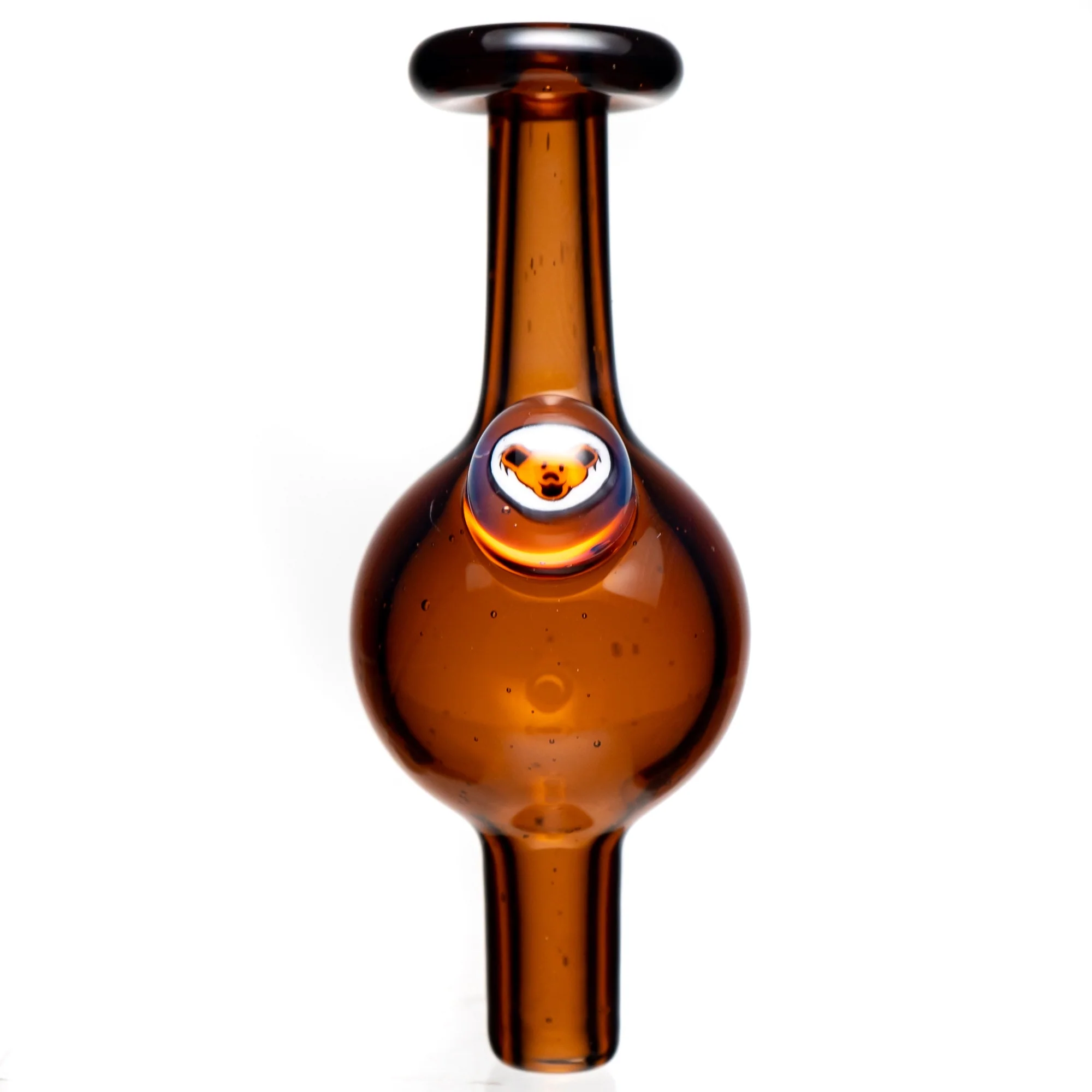 Keys Glass - Bubble Cap - Orange Dancing Bear Head - Sienna Brown