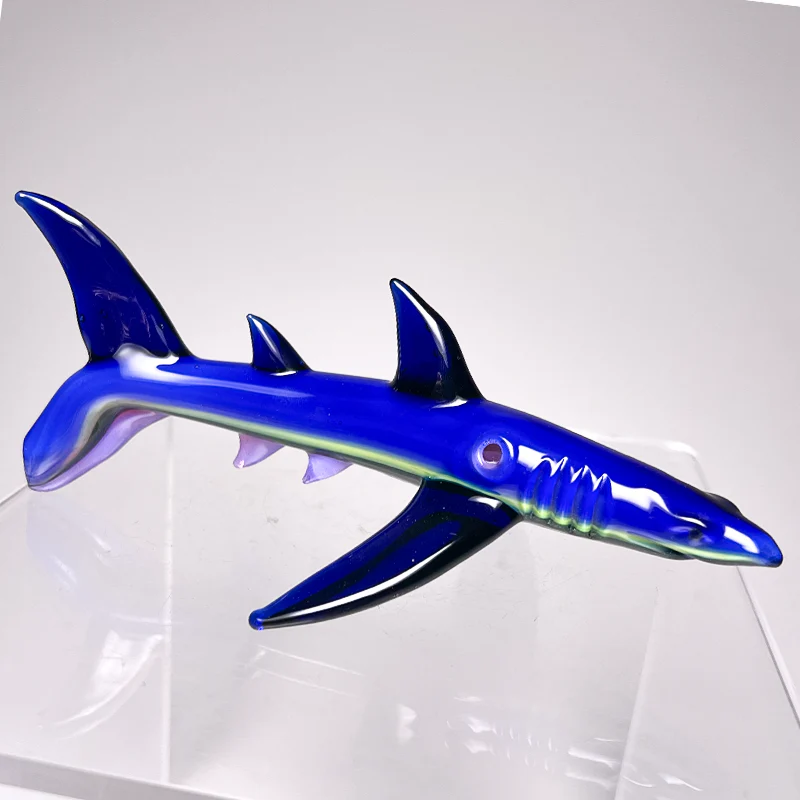 Mako Glass - Shark Dry Pipe - Cobalt w/ Sparkle Green & Pink Slyme - Image 3