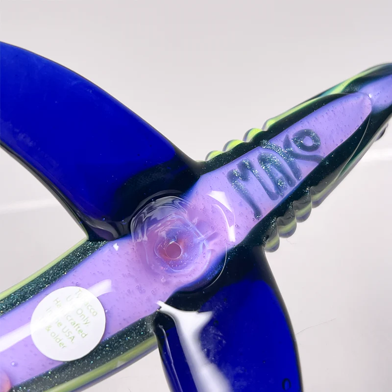 Mako Glass - Shark Dry Pipe - Cobalt w/ Sparkle Green & Pink Slyme - Image 4