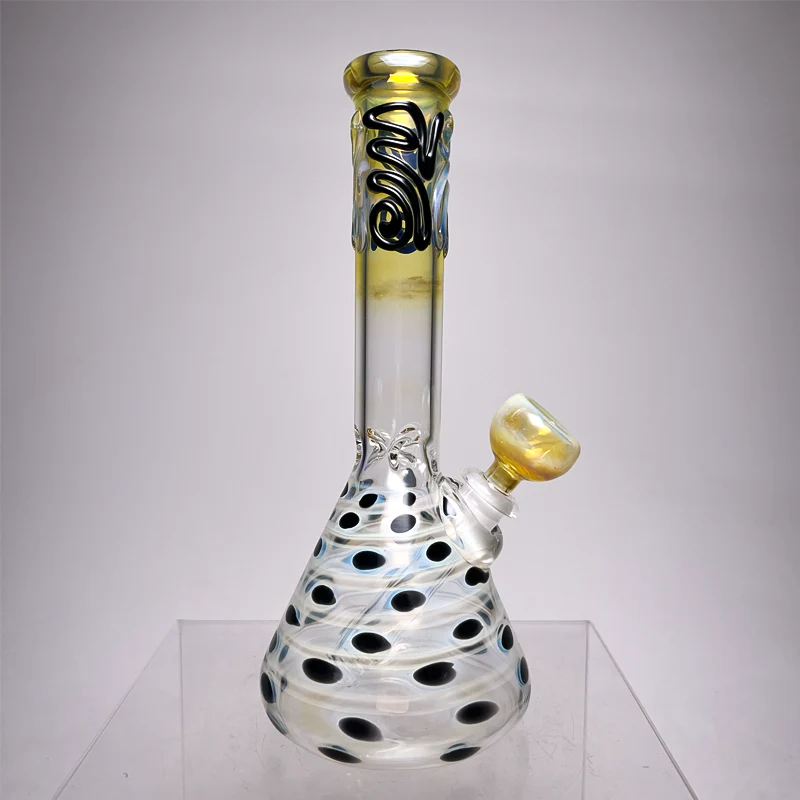 “Mary Jane's Glass Studio - 10" Beaker - 32x4 - Fume w/ Black Dot