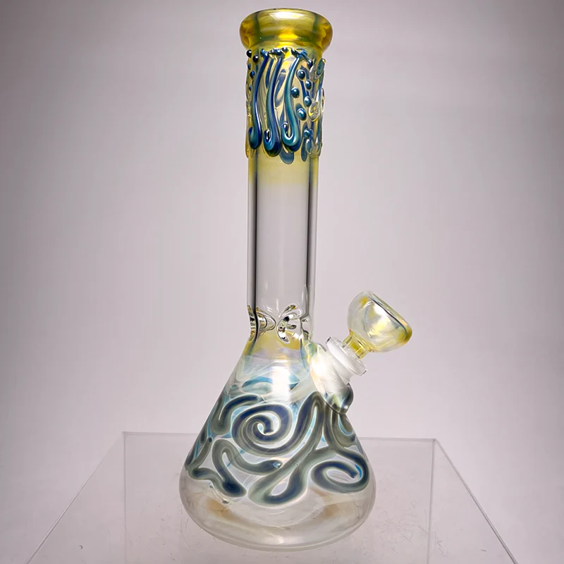 Mary Jane's Glass Studio - 10" Beaker - 32x4 - Fume w/ Blue Green