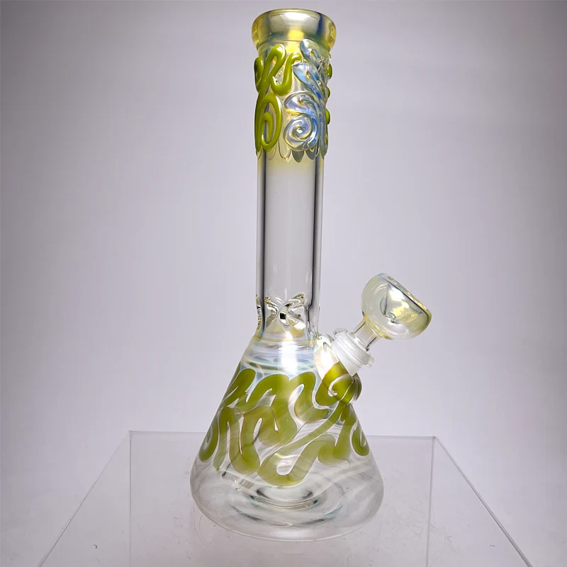 Mary Jane's Glass Studio - 10" Beaker - 32x4 - Fume w/ Olive Green