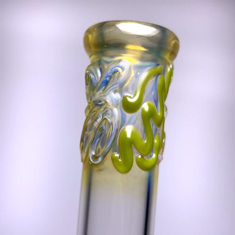 Mary Jane's Glass Studio - 10" Beaker - 32x4 - Fume w/ Olive Green Dot - Image 2
