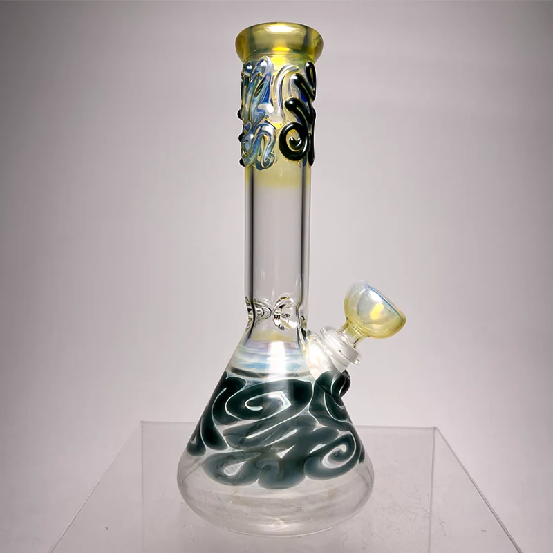 Mary Jane's Glass Studio - 10" Beaker - 32x4 - Fume w/ Sparkle Blue