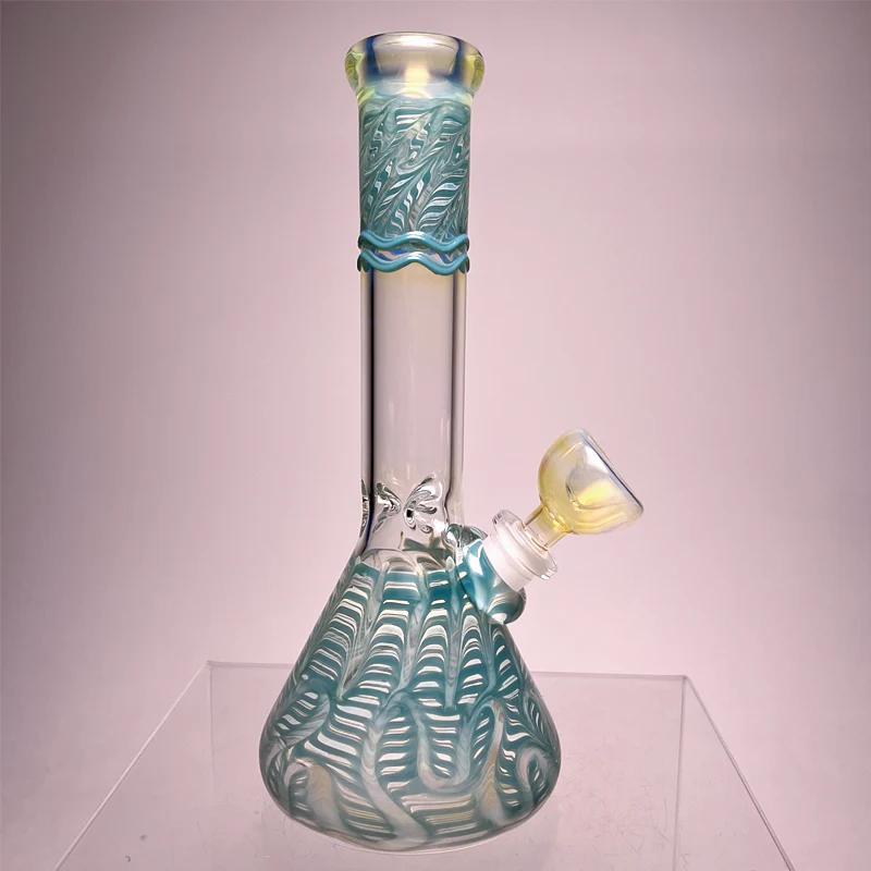 Mary Jane's Glass Studio - 10" Beaker - 32x4 - Fume W&R Aqua