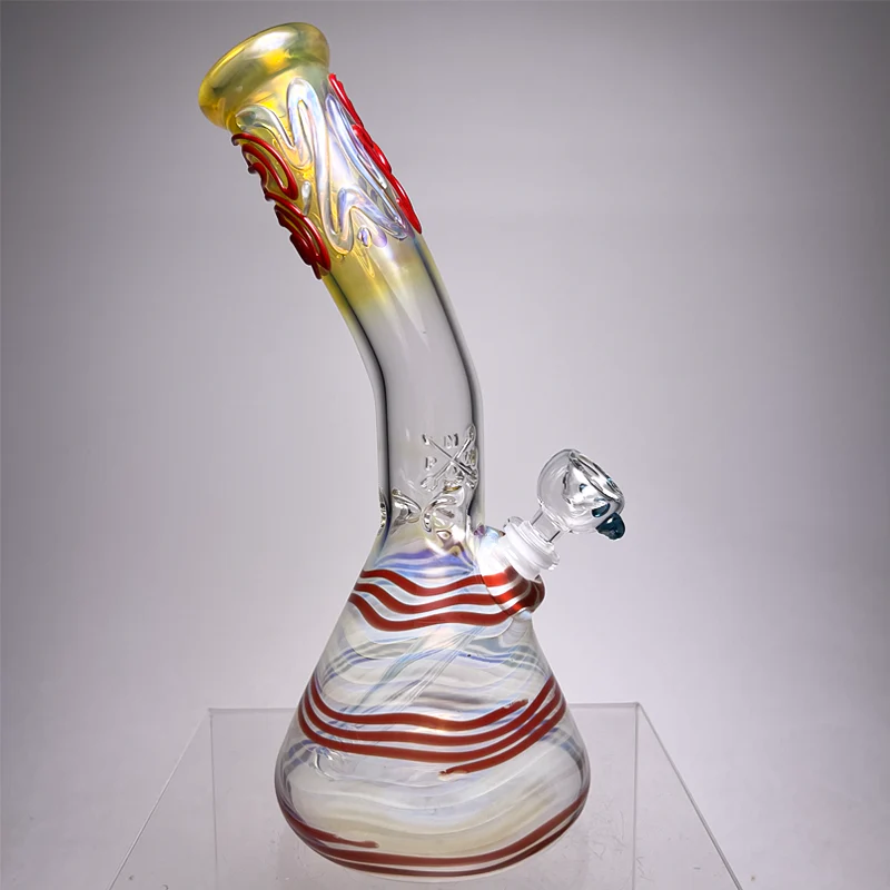 Mary Jane's Glass Studio - 11" Bent Neck Beaker - 38x4 - Fume & Red