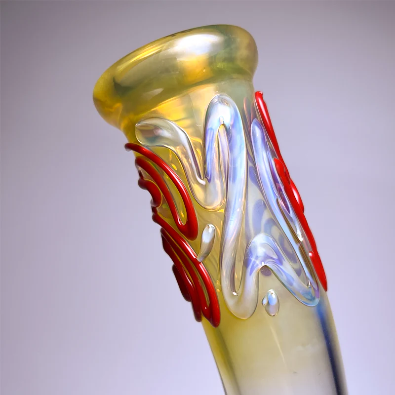 Mary Jane's Glass Studio - 11" Bent Neck Beaker - 38x4 - Fume & Red - Image 2