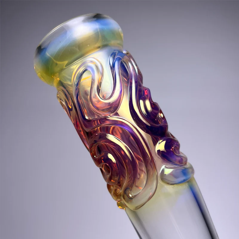 Mary Jane's Glass Studio - 11" Bent Neck Beaker - 38x4 - Gold & Silver Fume - Image 2