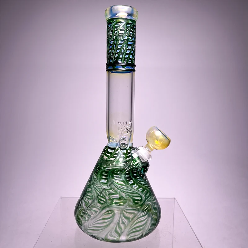 Mary Jane's Glass Studio - 12" Beaker - 38x4 -  Fume W&R Dark Green