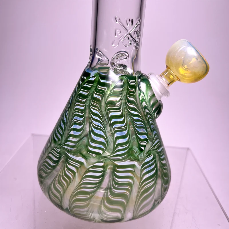 Mary Jane's Glass Studio - 12" Beaker - 38x4 - Fume W&R Dark Green & Blue - Image 3