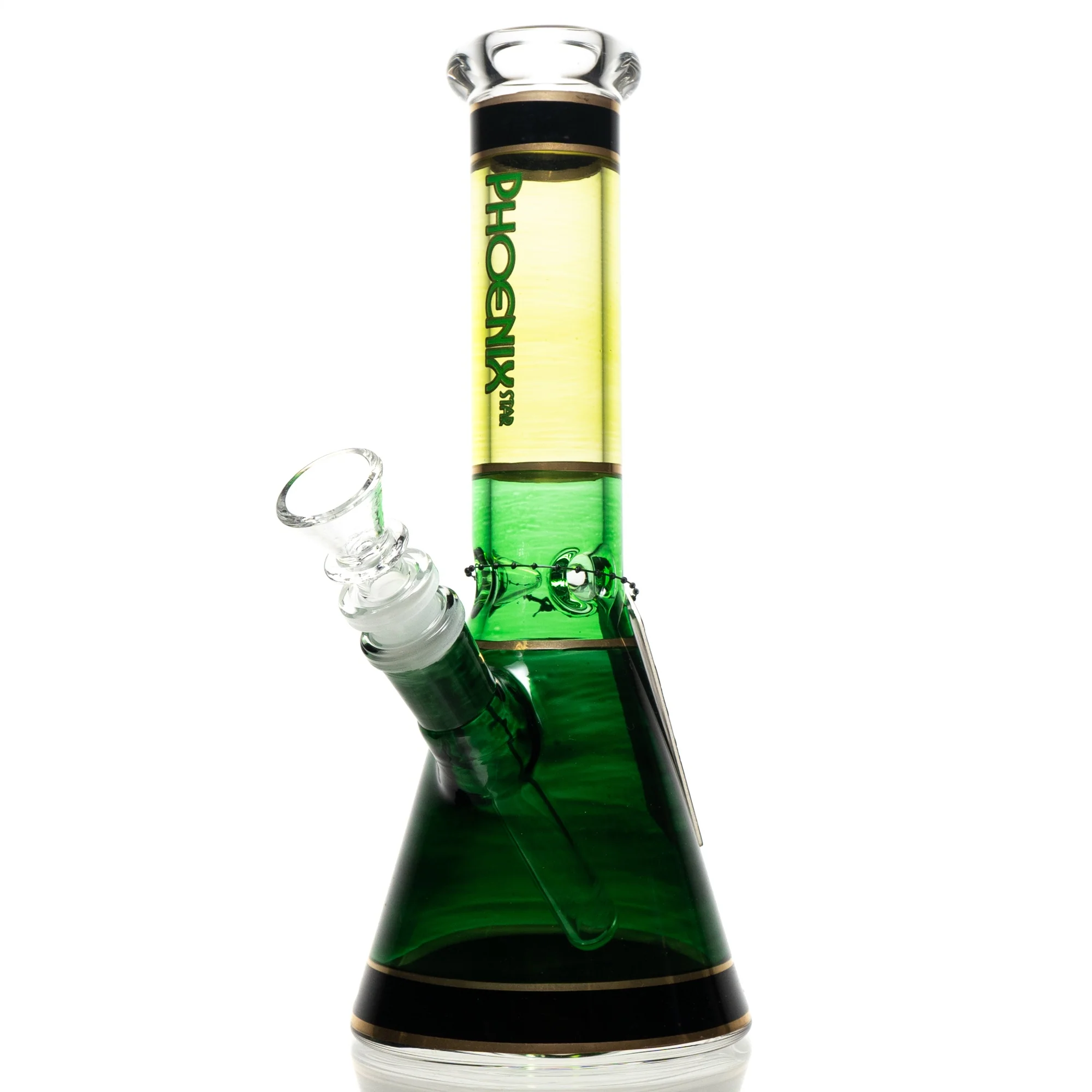 Phoenix Star - 10" Band Beaker - Green w/ Black & Gold