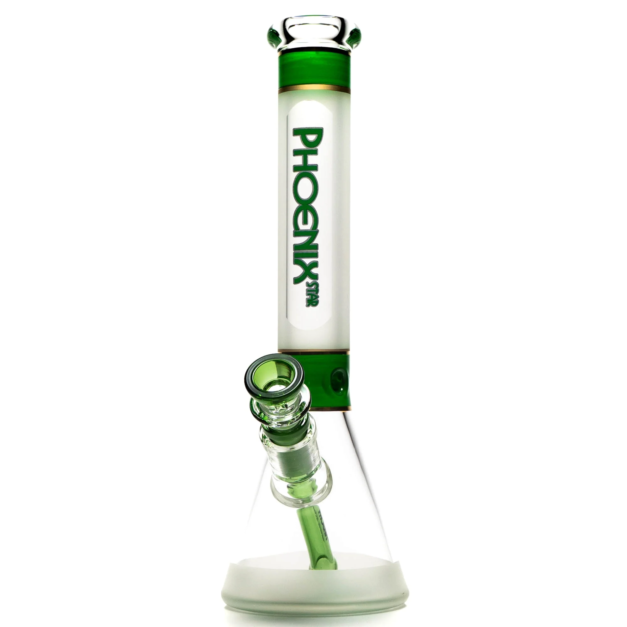 Phoenix Star - 12" Sandblasted Band Beaker - Green & Gold