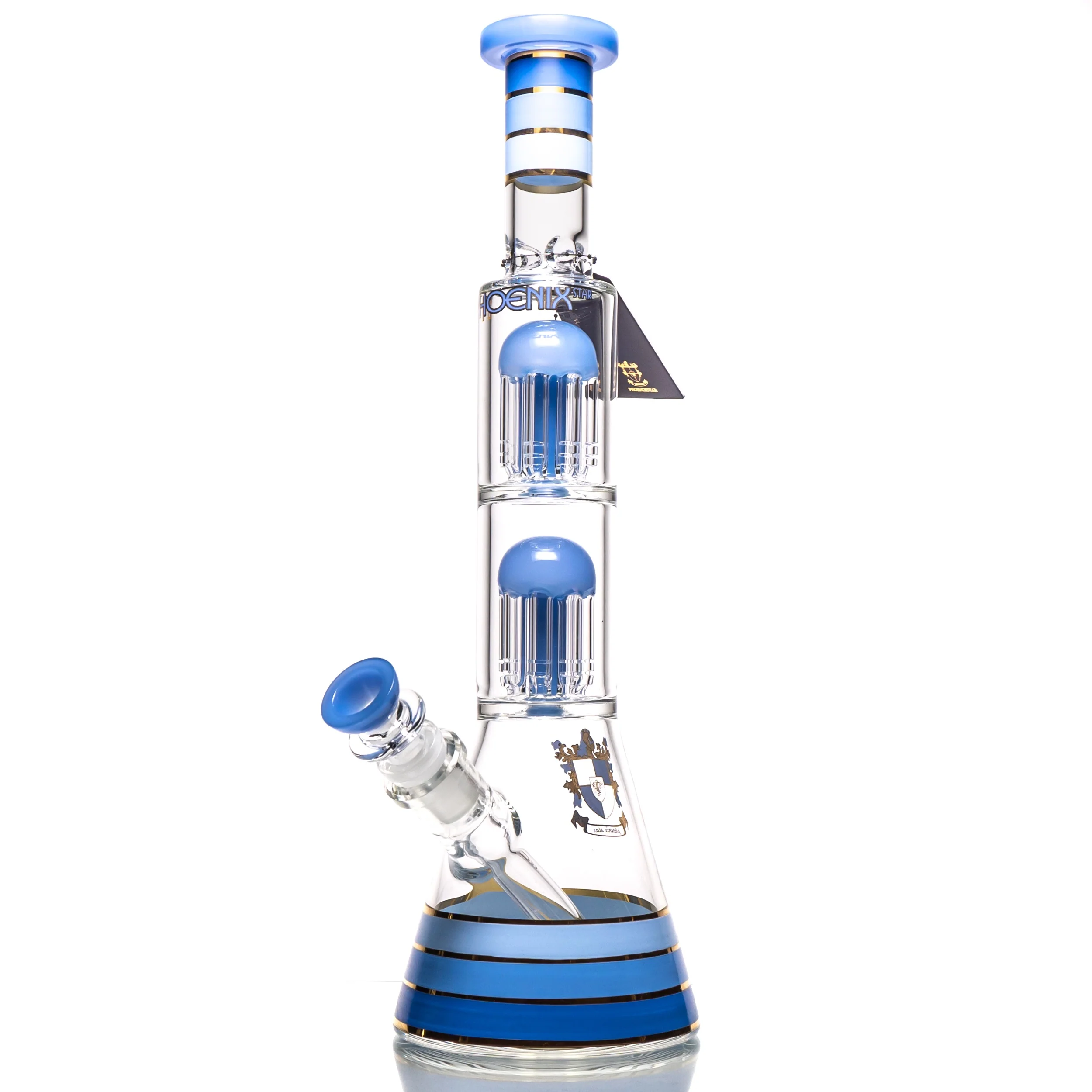 Phoenix Star - 14" Double Tree Beaker - 8 Arm - Milky Blue