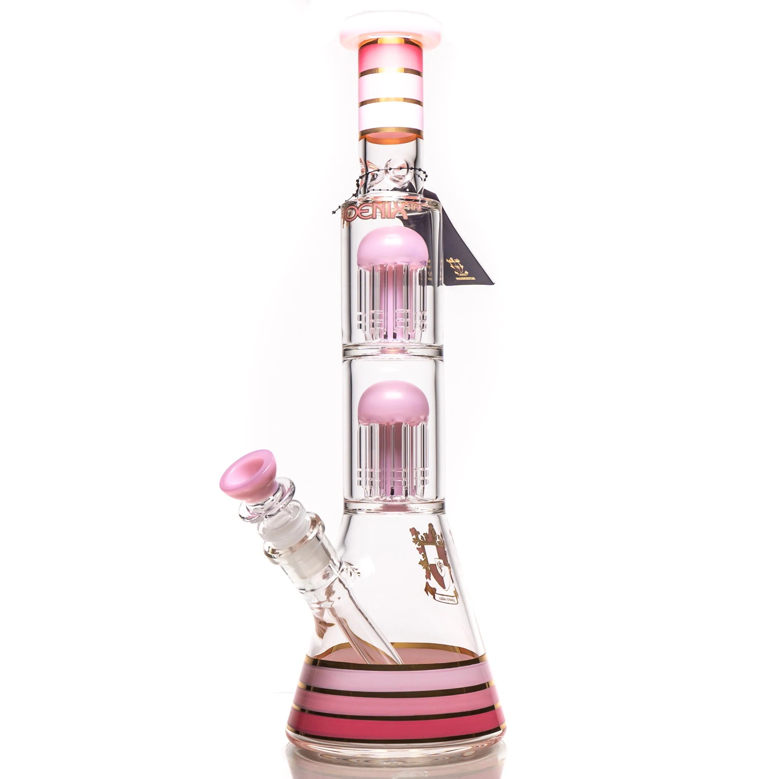 Phoenix Star - 14" Double Tree Beaker - 8 Arm - Milky Pink