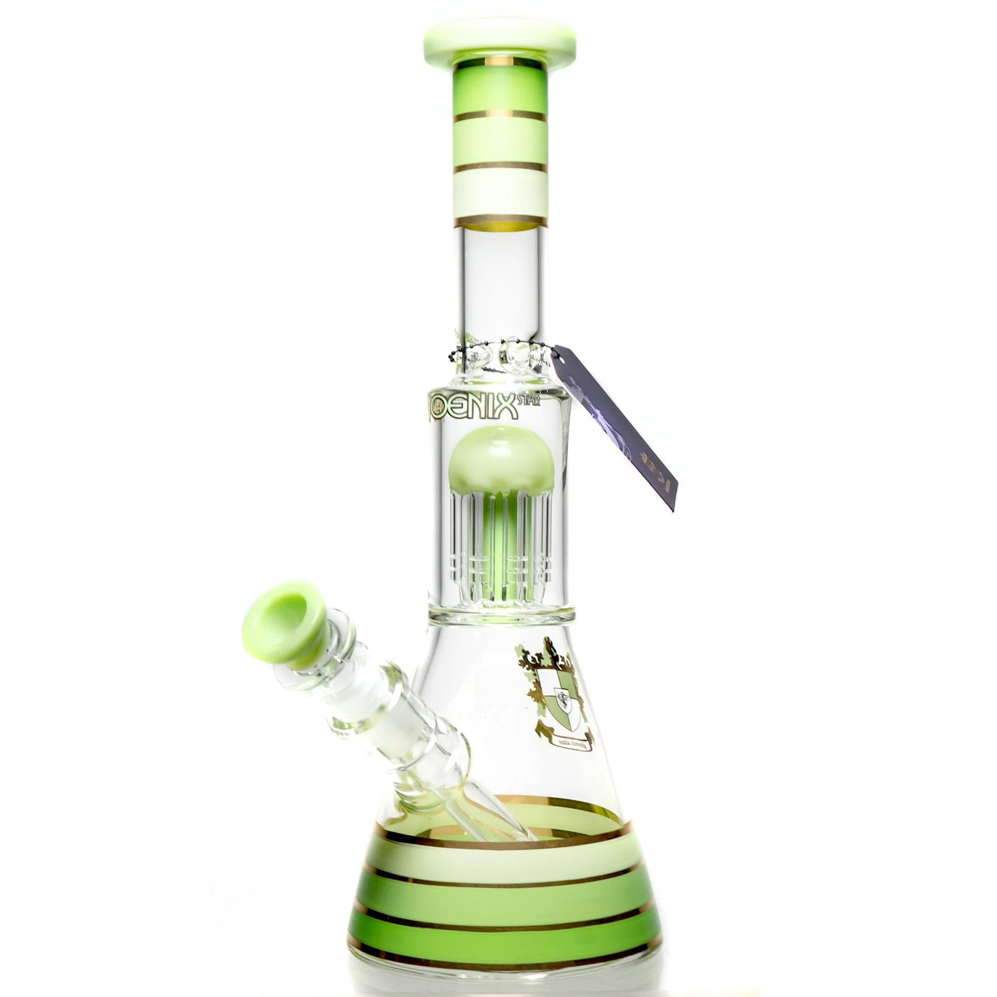 Phoenix Star - 14" Tree Perc Beaker - 8 Arm - Milky Green