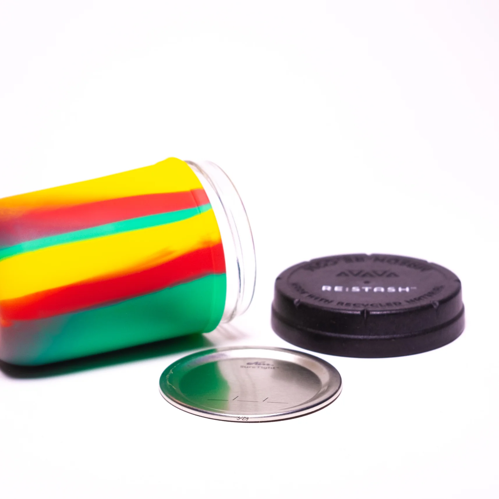 Re:Stash - Rasta Tie Dye Jar w/ Black Lid - 8oz - Image 3