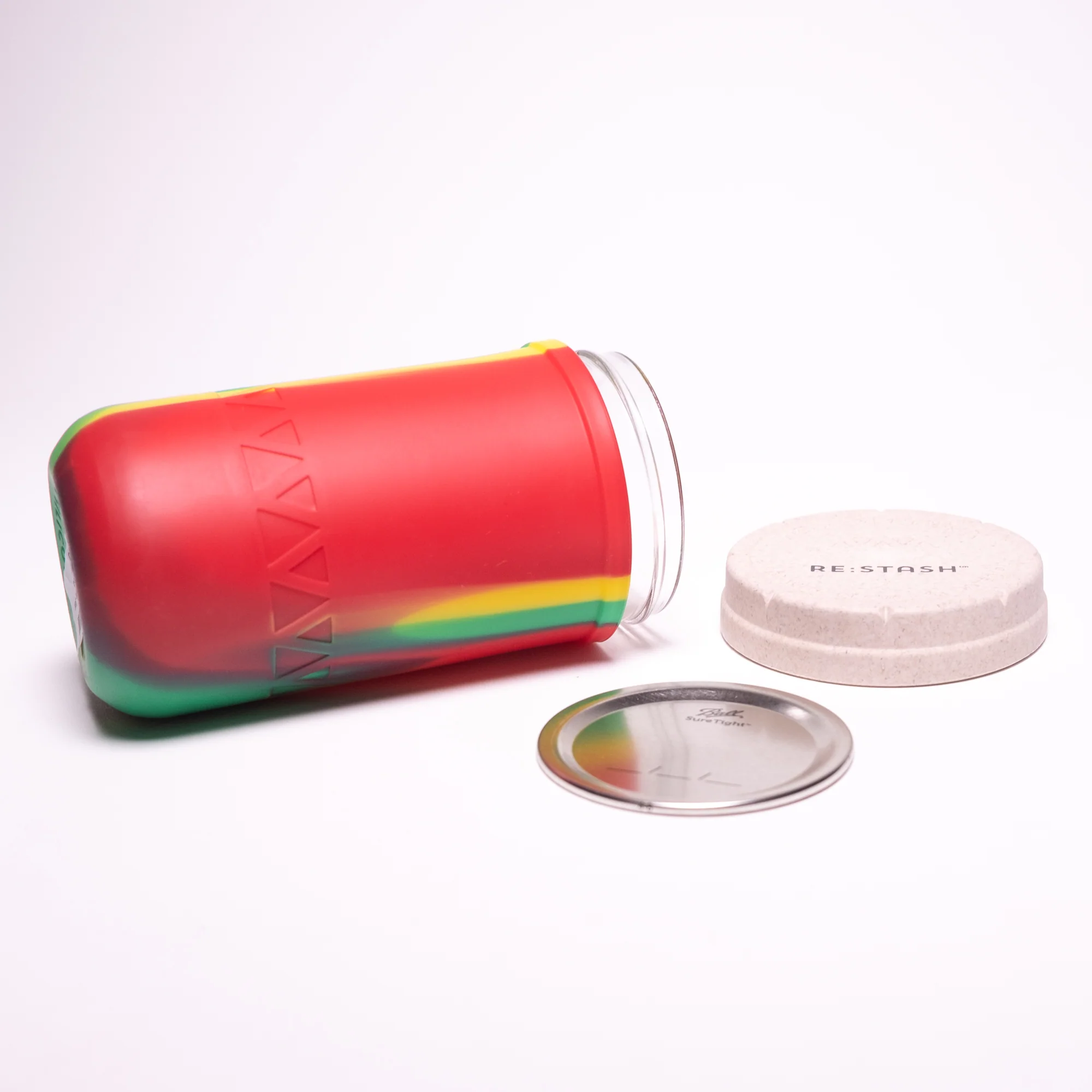 Re:Stash - Rasta Tie Dye Jar w/ White Lid - 12oz - Image 3