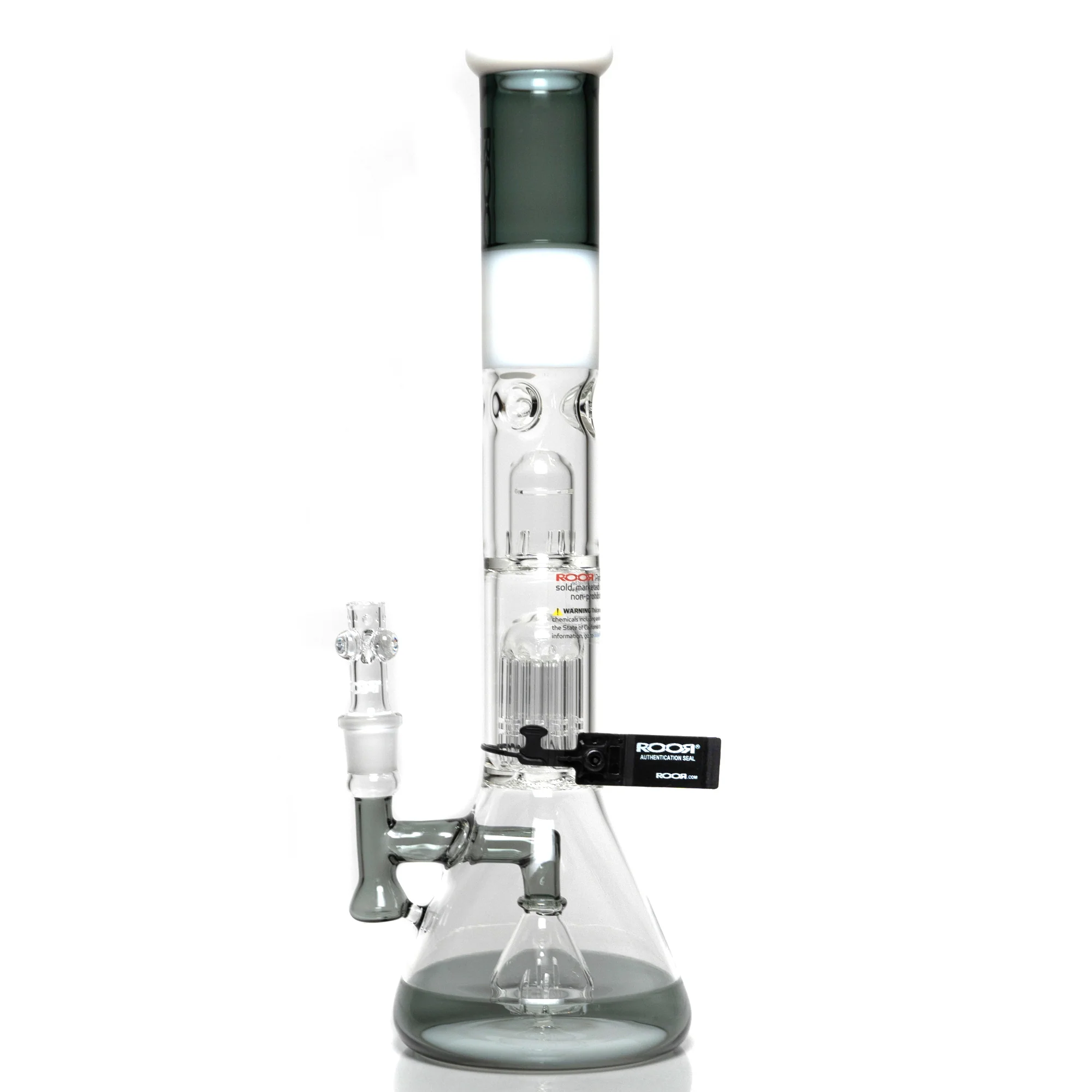 ROOR - 18” Fixed Beaker w/ 10-Arm Tree Perc - Smokey Grey - White Label - Image 2
