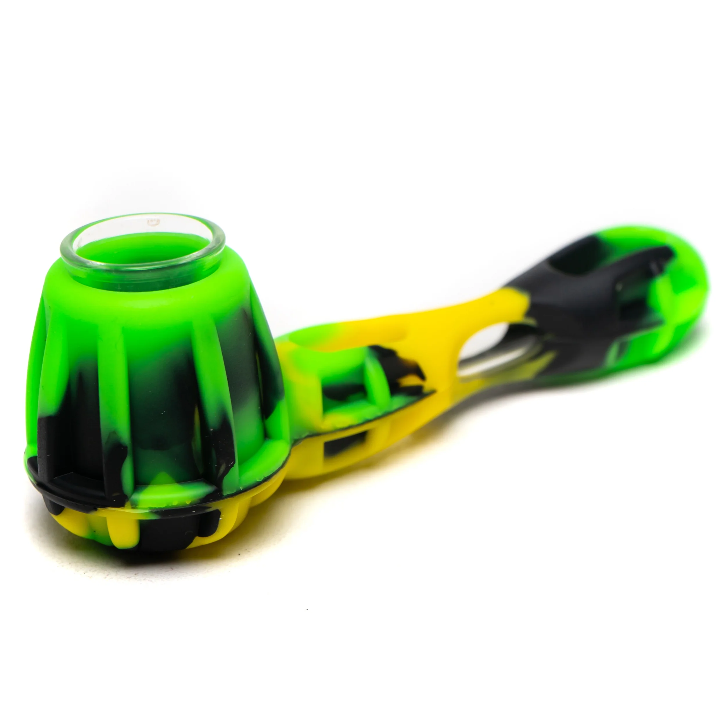 Shooters - 4" Silicone & Glass Martini Hand Pipe - Green, Yellow & Black