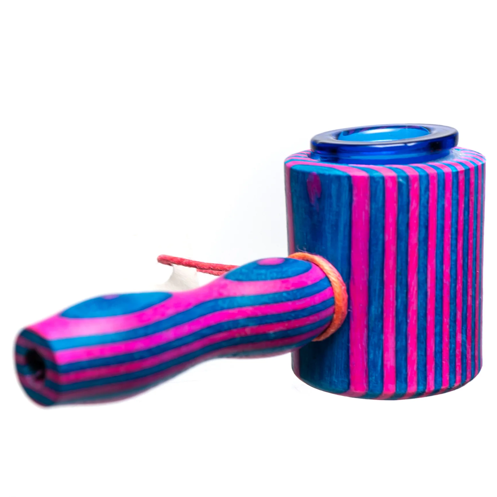 Steve's Dank Pipes - Cob Pipe - Maine Spectra-Birch - Pink & Blue - Blue Bowl - Image 2