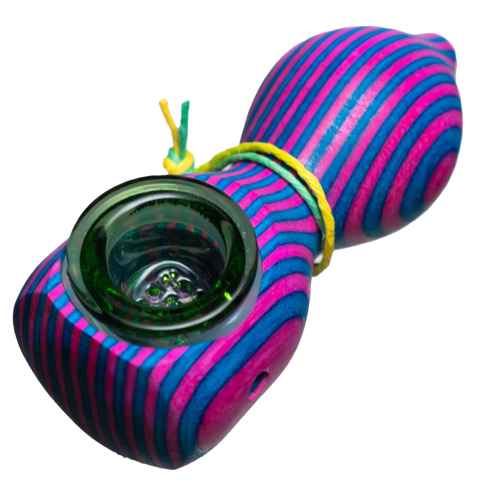 Steve's Dank Pipes - Small Pipe - Maine Spectra-Birch - Pink & Blue - Green Bowl #2 - Image 2