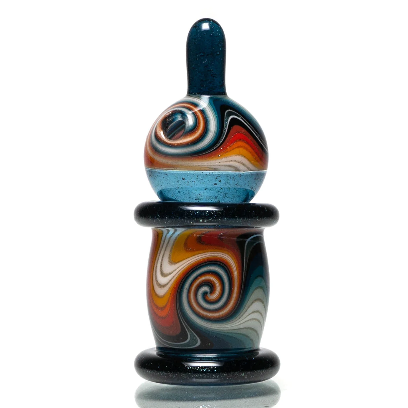 Unity Glassworks - Worked Directional Bubble Cap - Blue Stardust w/ Fire & Ice