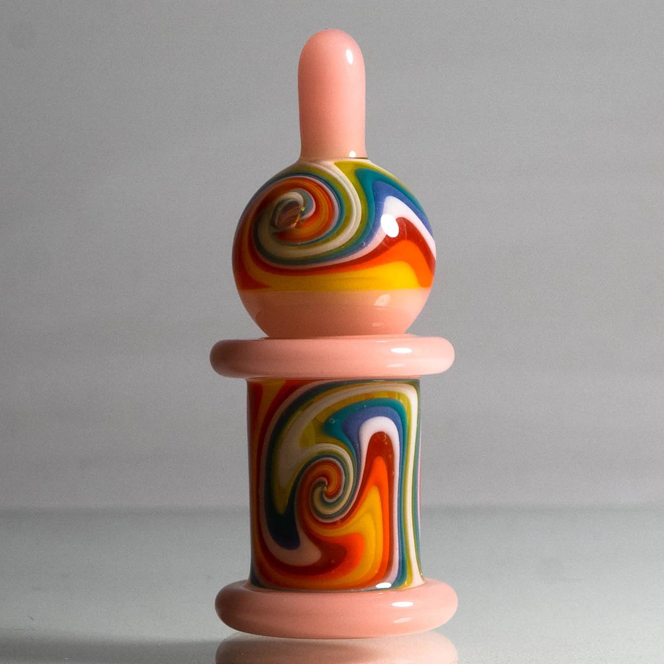 Unity Glassworks - Worked Directional Bubble Cap - CFL Yoshi w/ Rainbow - Image 2