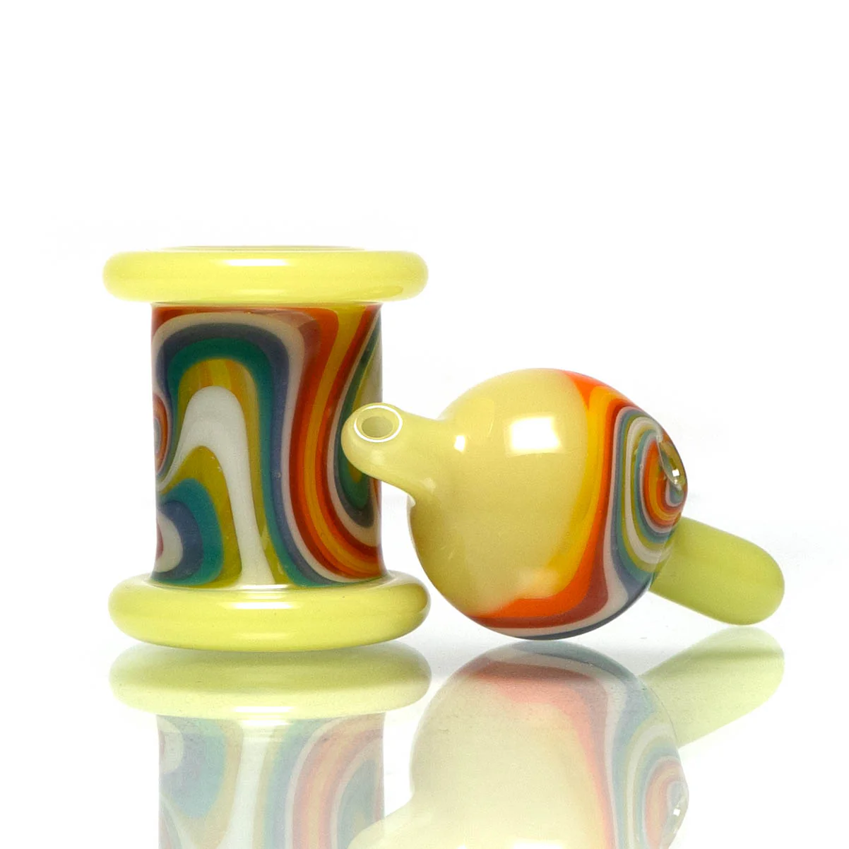 Unity Glassworks - Worked Directional Bubble Cap - CFL Yoshi w/ Rainbow - Image 3